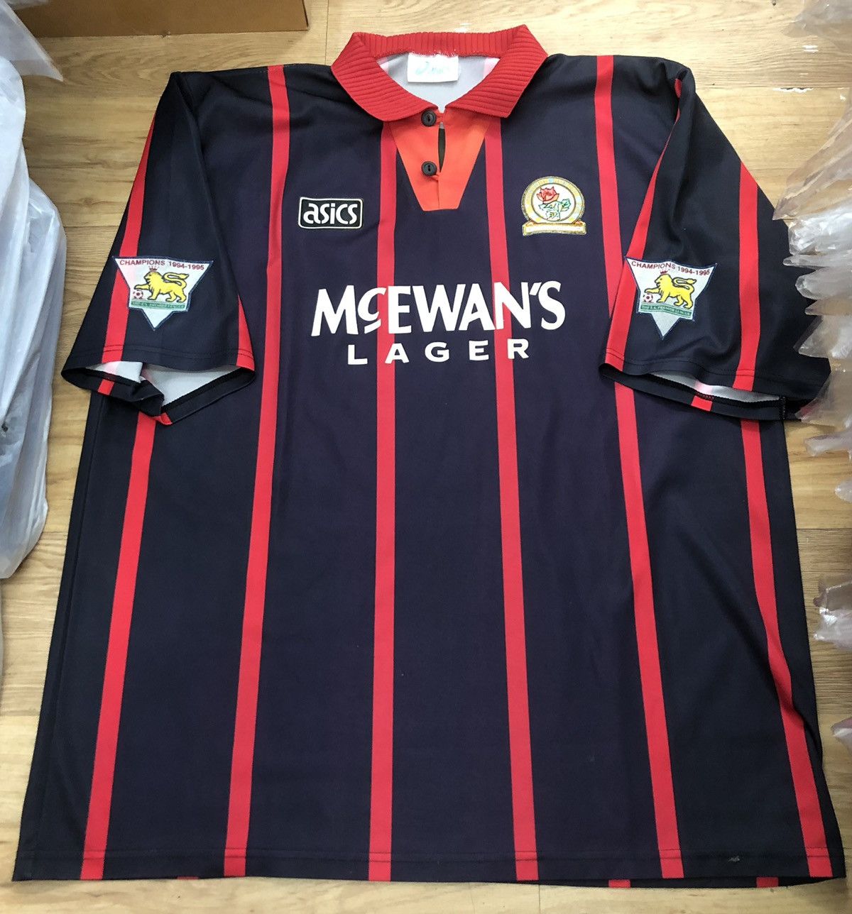 image of Asics x Vintage Blackburn Rovers 94/96 Away Shirt, Men's (Size 2XL)