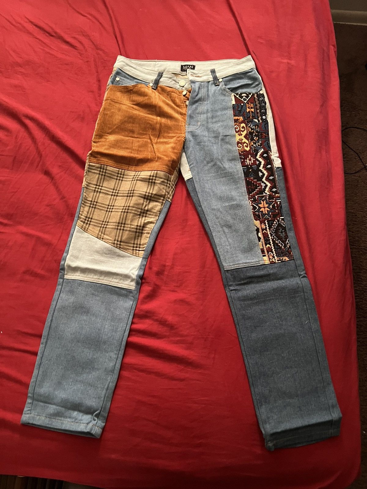 Straight Leg Rigid Patchwork Jeans