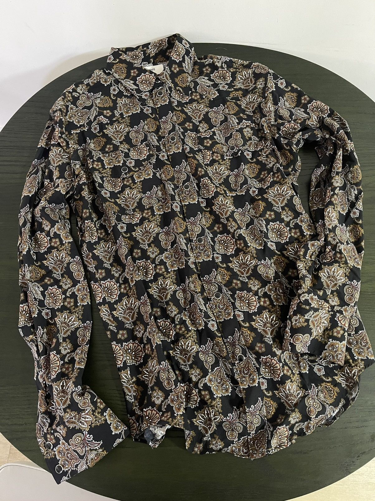 Image of Hedi Slimane Celine Men Shirt Vintage Pattern Xxs 37 Hedi in Brown (Size Small)