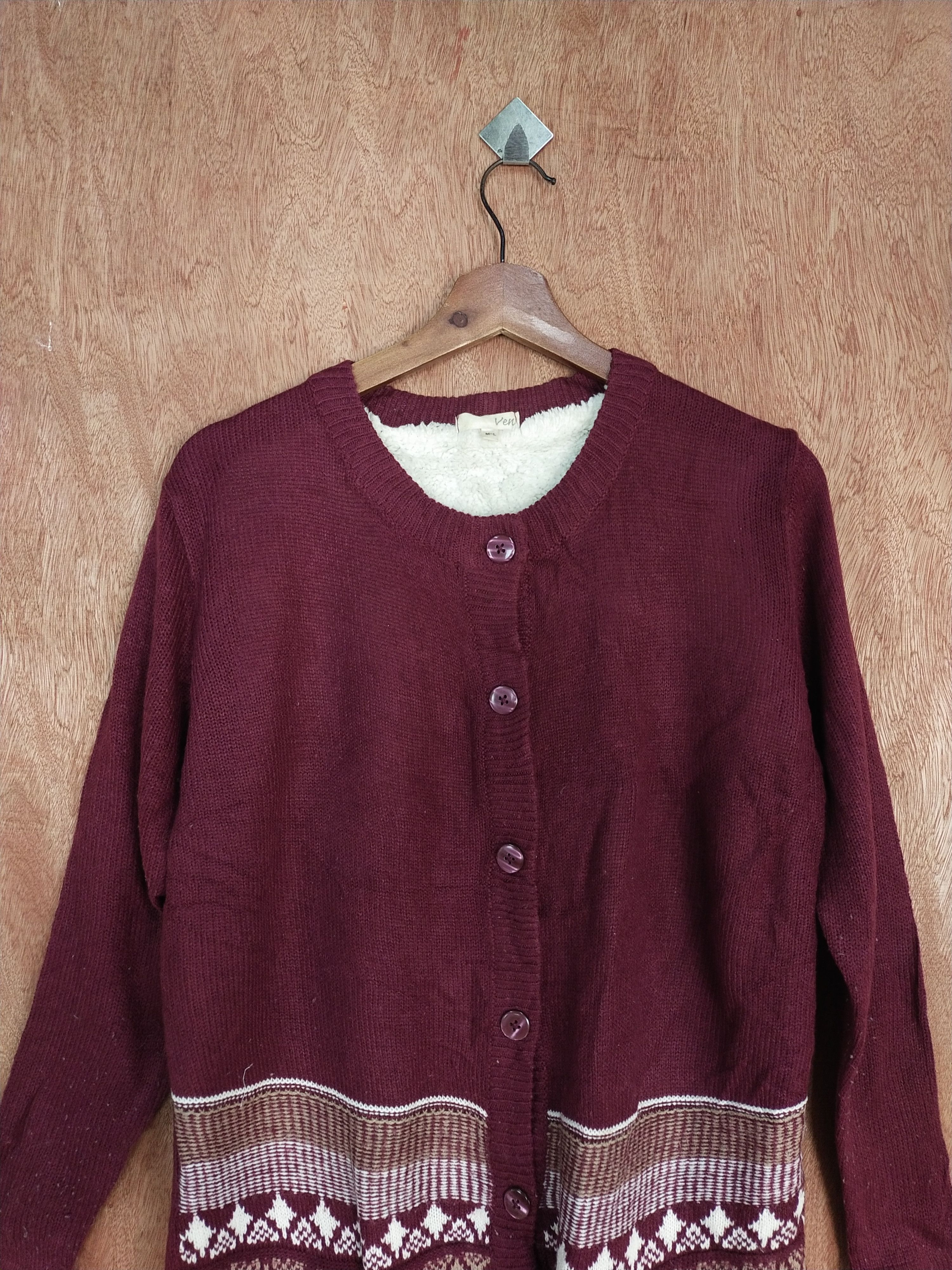 Homespun Knitwear × Japanese Brand Ven maroon knitwear art japan cardigan #S168 Size US M / EU 48-50 / 2 - 2 Thumbnail