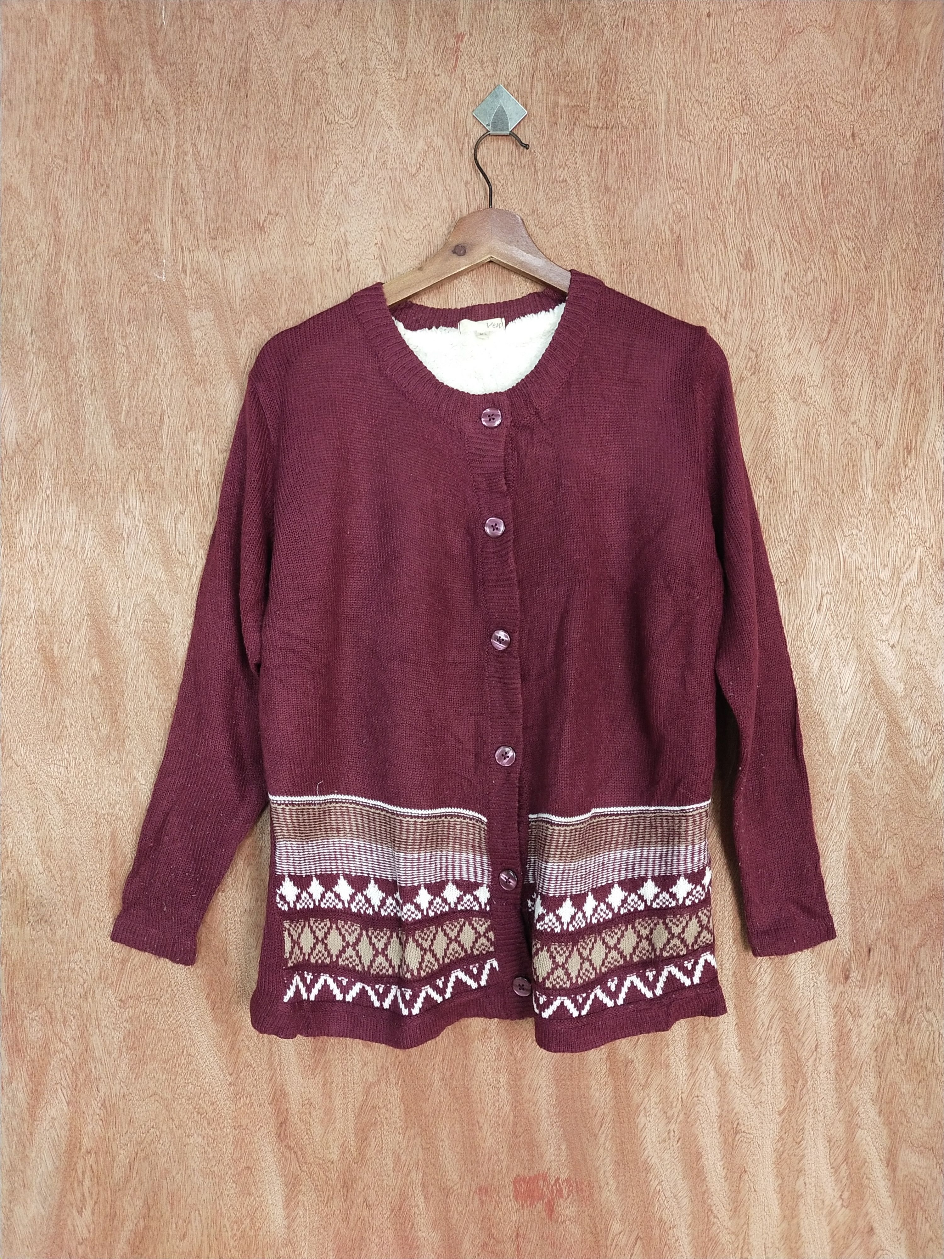 image of Ven Maroon Knitwear Art Japan Cardigan S168, Men's (Size Medium)