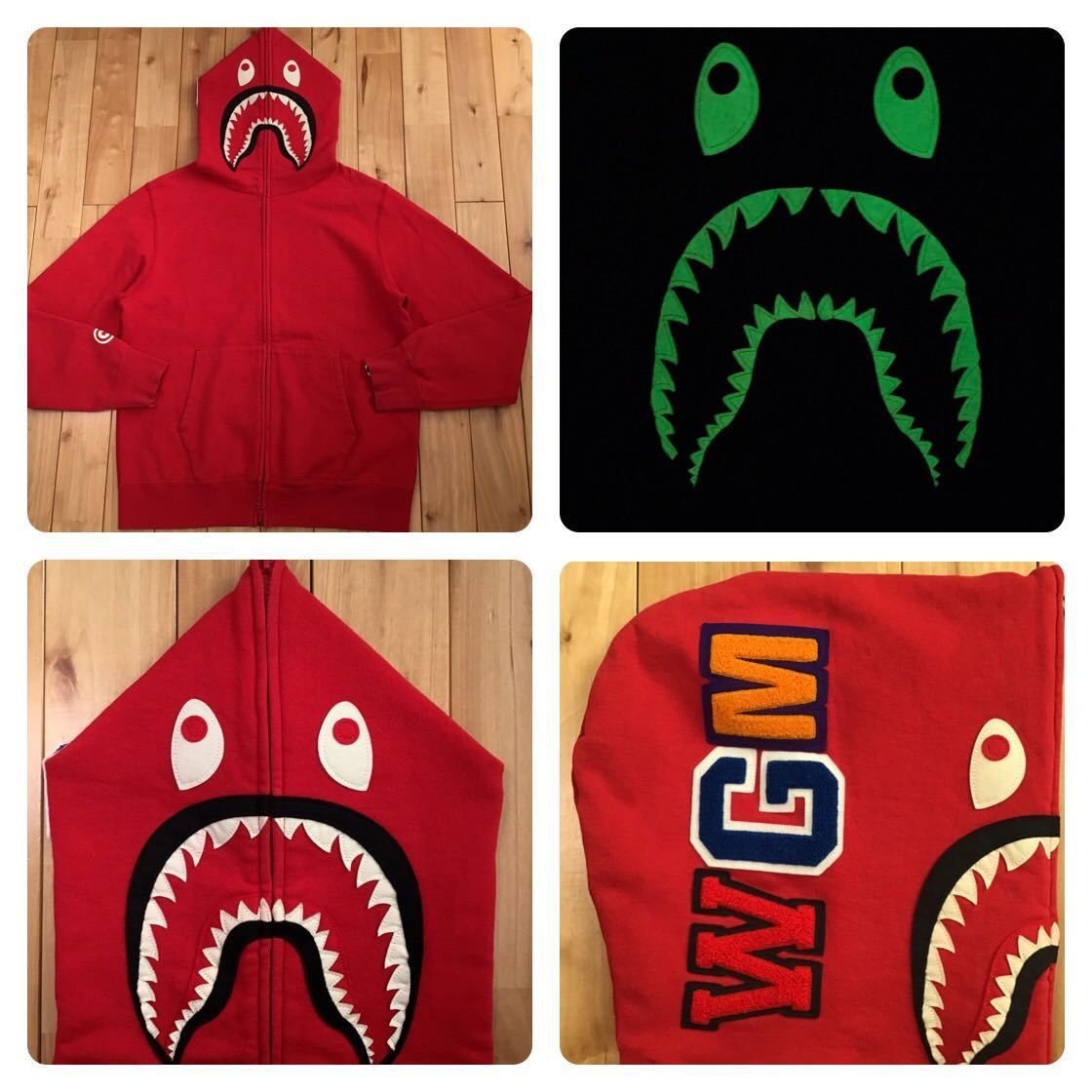 Bape 💫Glow in the dark💫 🔥XL🔥 Shark full zip hoodie Red BAPE Size US XL / EU 56 / 4 - 1 Thumbnail
