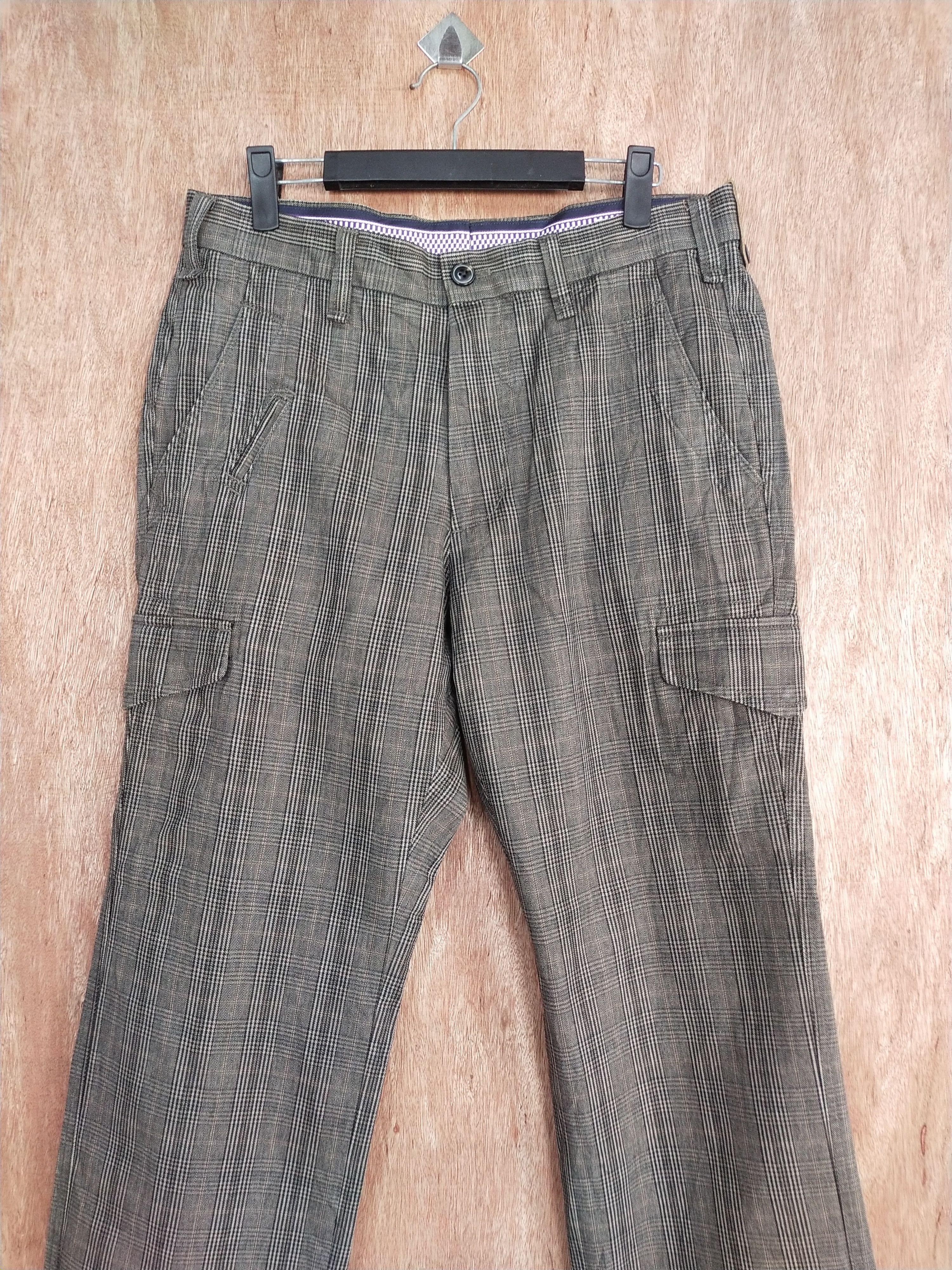 Japanese Brand Simple Life gray checkered cargo utility pants #H480 Size US 32 / EU 48 - 2 Thumbnail