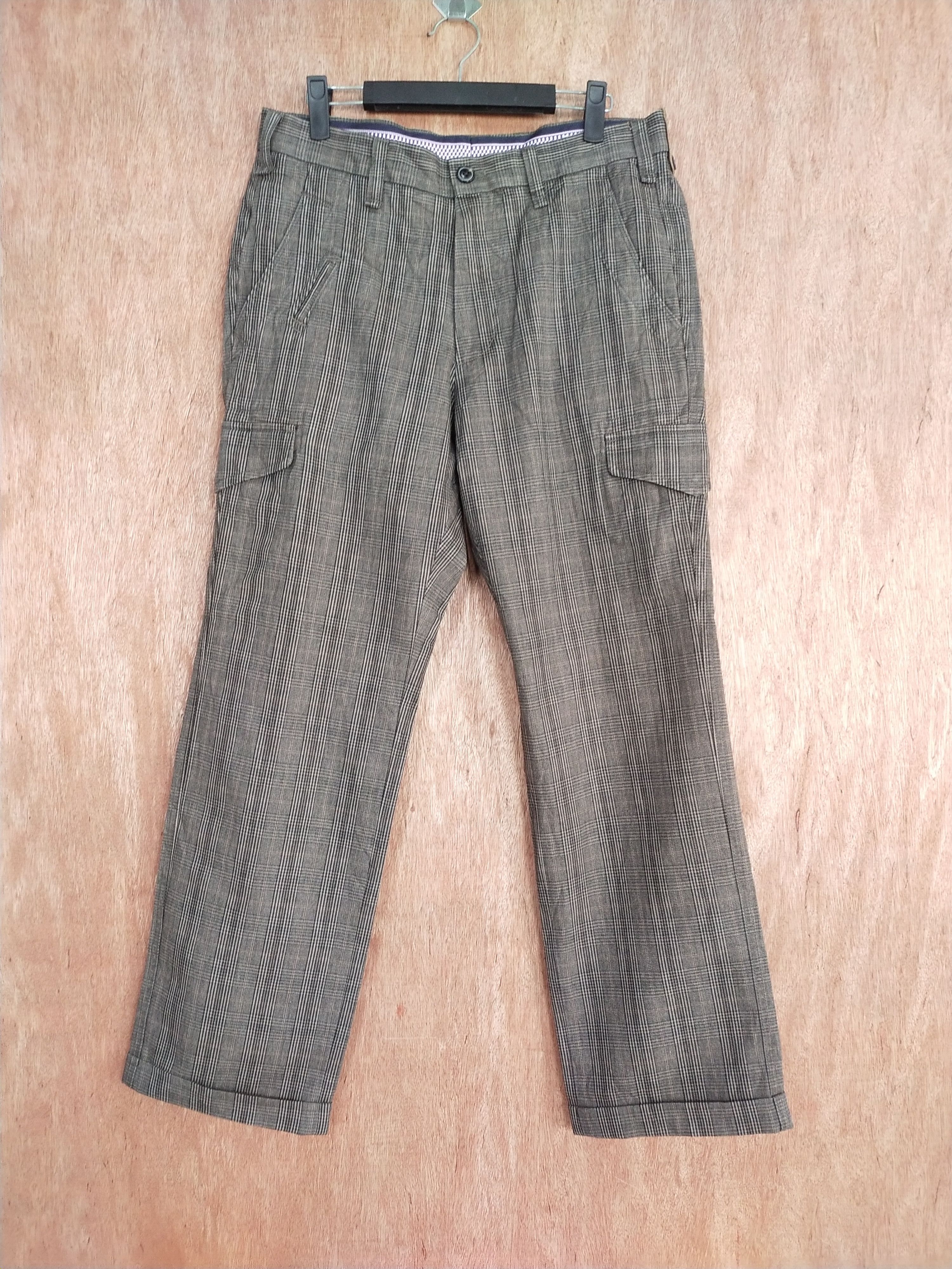 Japanese Brand Simple Life gray checkered cargo utility pants #H480 Size US 32 / EU 48 - 1 Thumbnail