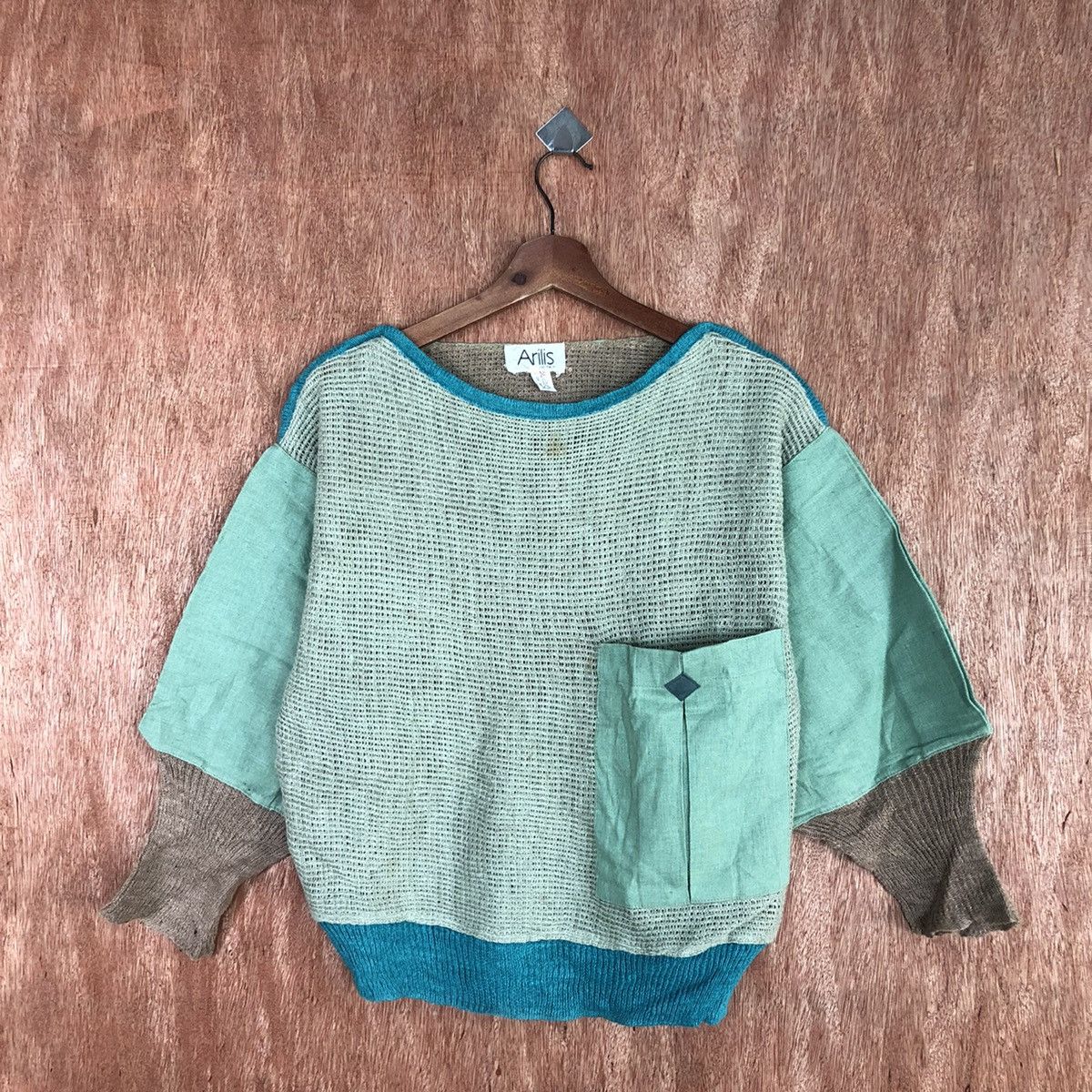Japanese Brand Arilis italy Light Green patchwork Knitwear #H463 Size US M / EU 48-50 / 2 - 3 Thumbnail