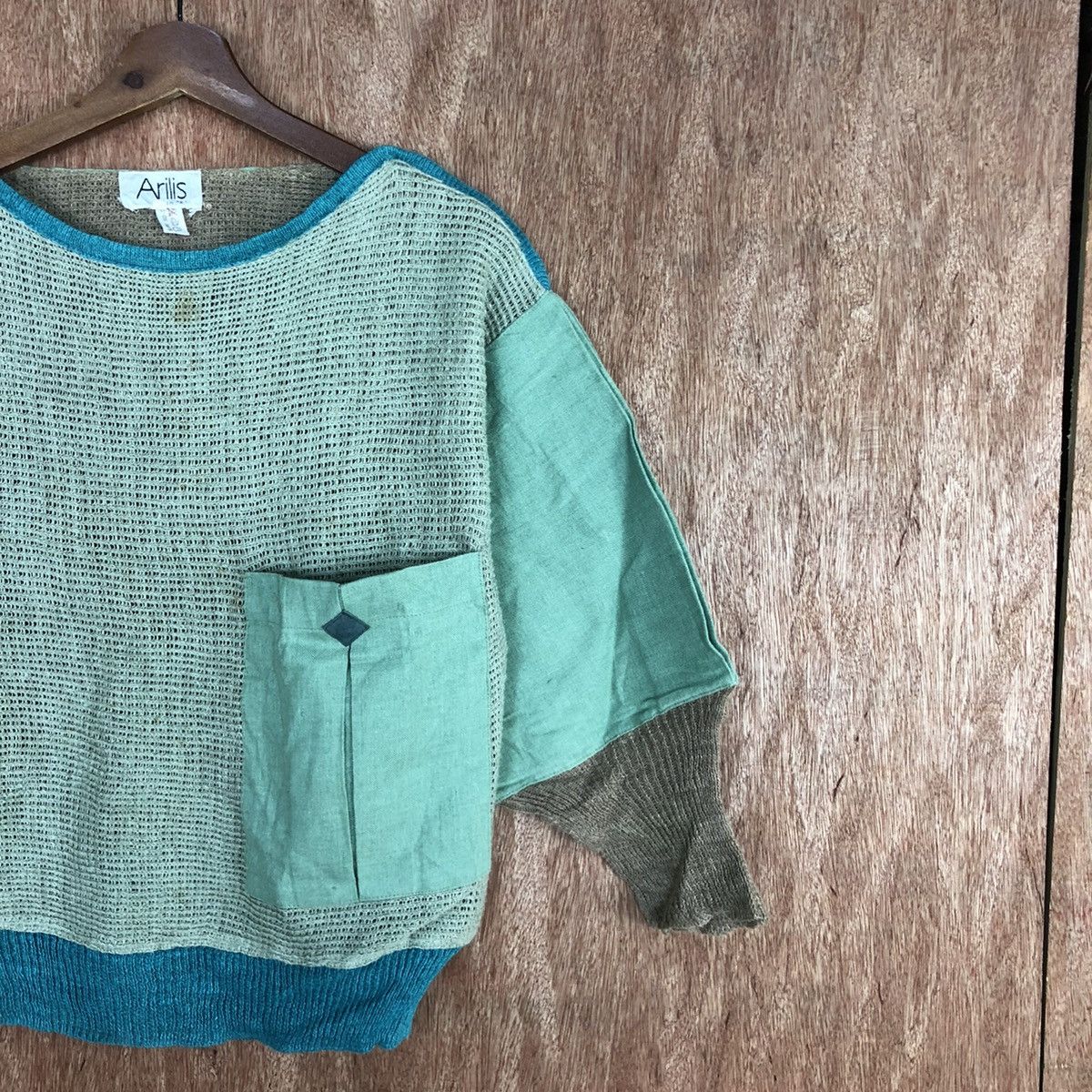 Japanese Brand Arilis italy Light Green patchwork Knitwear #H463 Size US M / EU 48-50 / 2 - 5 Thumbnail