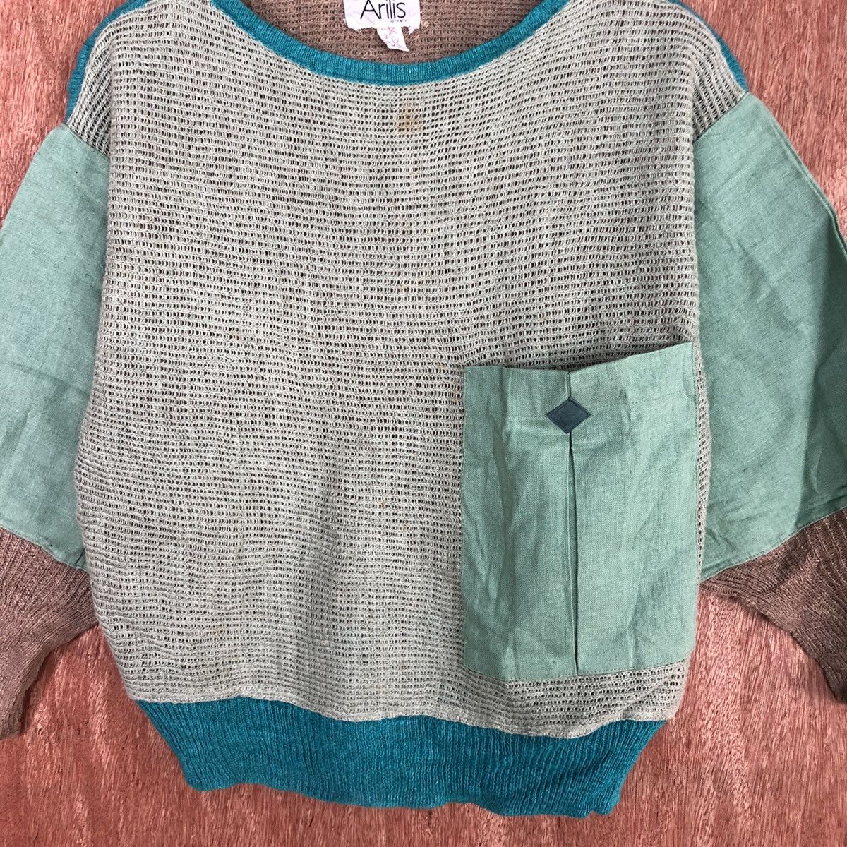 Japanese Brand Arilis italy Light Green patchwork Knitwear #H463 Size US M / EU 48-50 / 2 - 8 Thumbnail