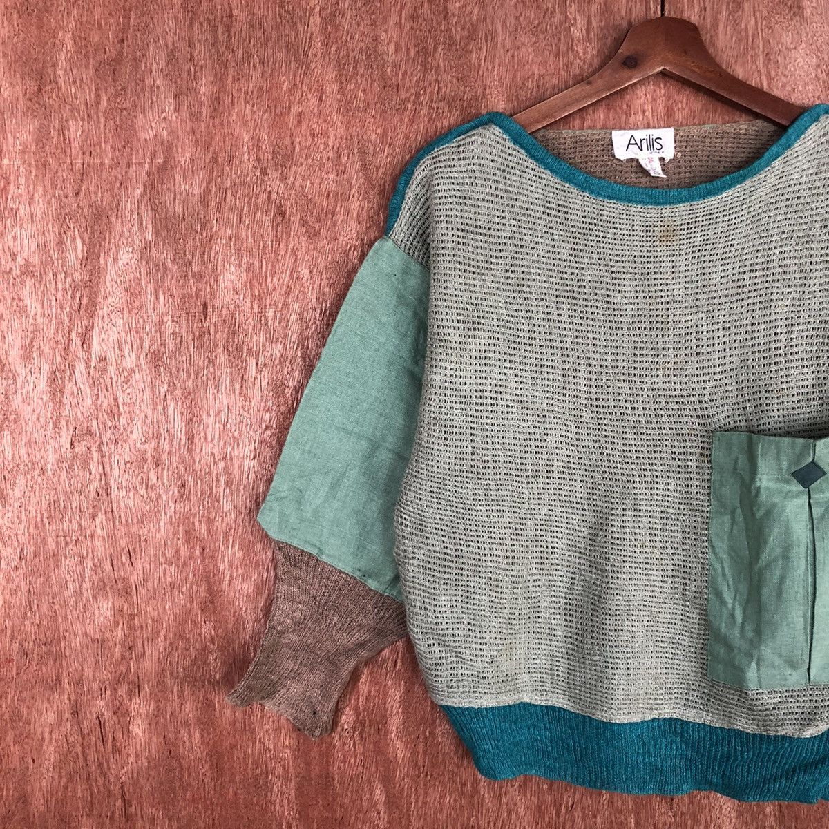 Japanese Brand Arilis italy Light Green patchwork Knitwear #H463 Size US M / EU 48-50 / 2 - 7 Thumbnail