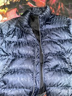 Dior Mens Oblique Logo Puffer Jacket IT 56 XXL Black Nylon Jacquard Down  Coat