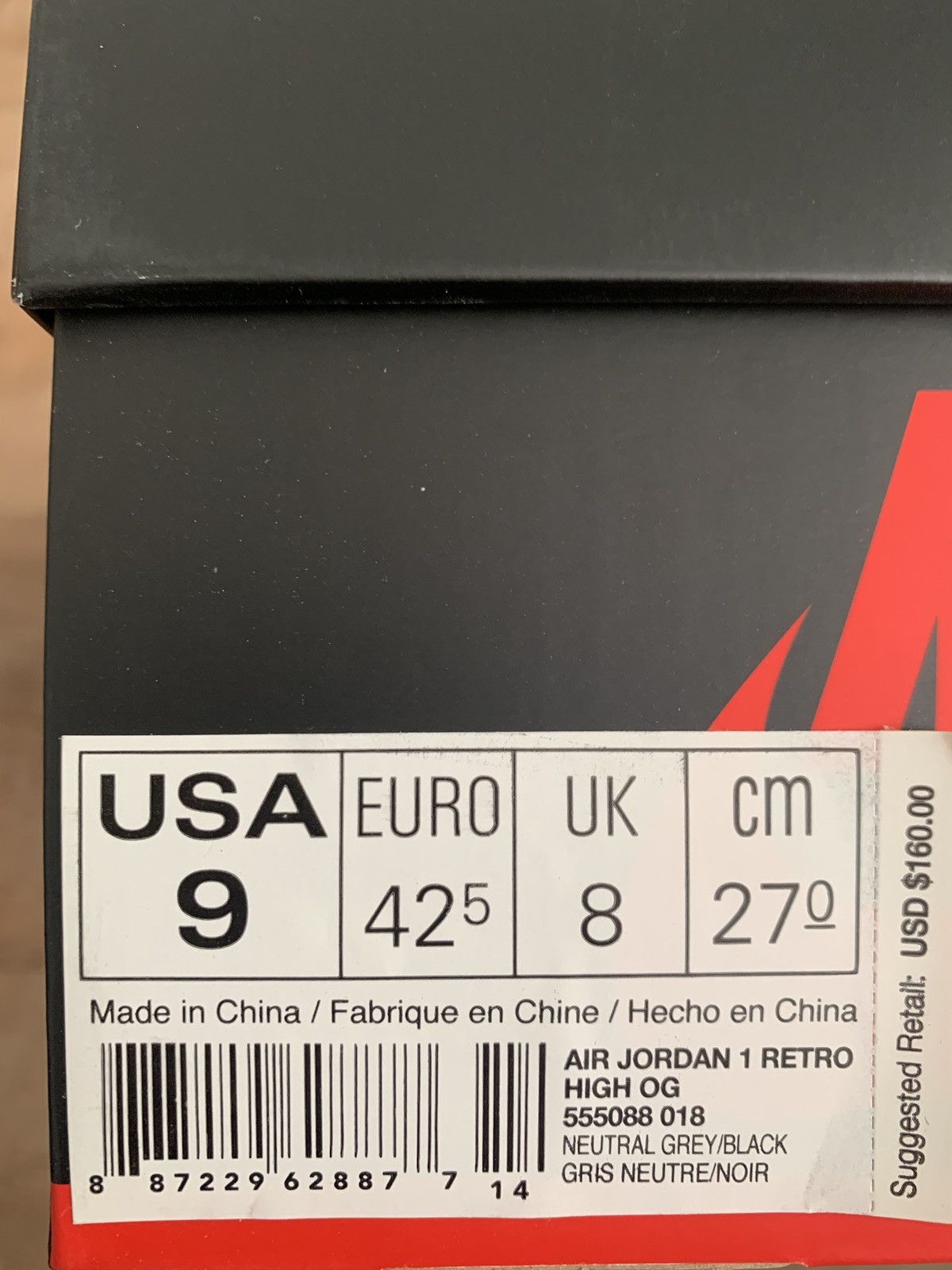 Nike Air Jordan 1 Retro High OG Neutral Grey 2019 Size US 9 / EU 42 - 7 Thumbnail