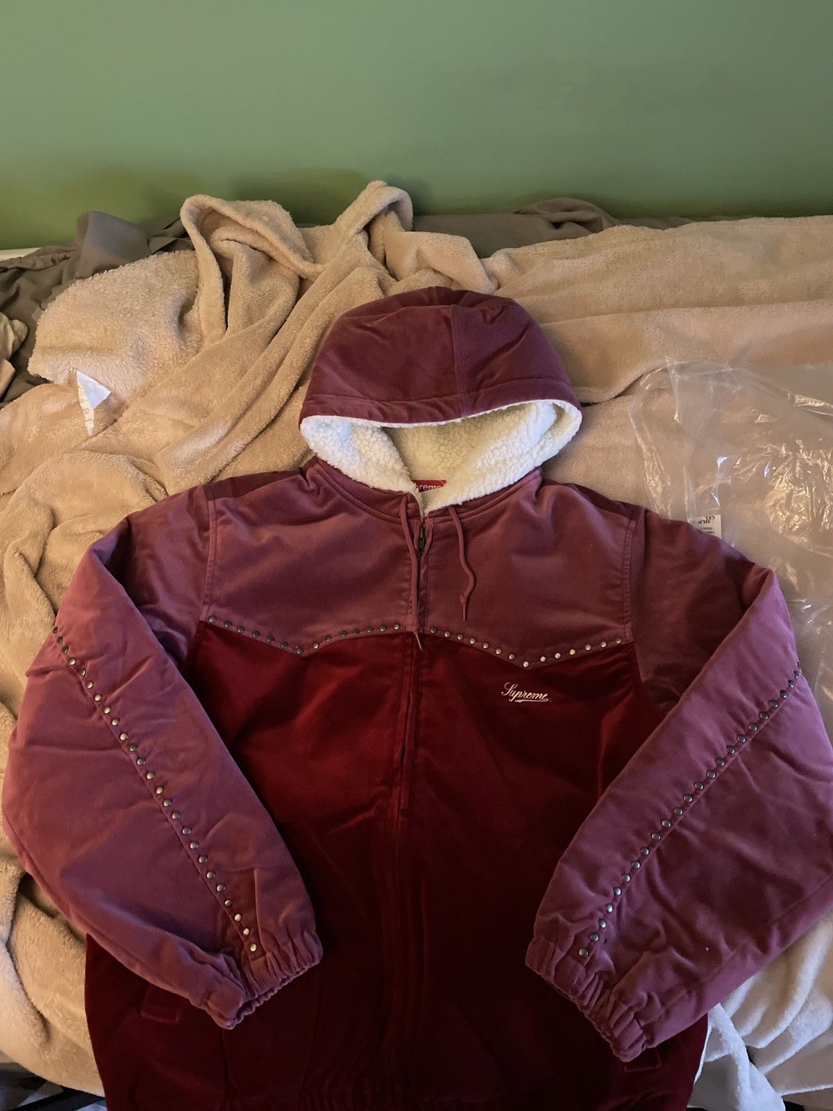 Supreme [NEED GONE TODAY] Supreme Studded Velvet Hooded Work 