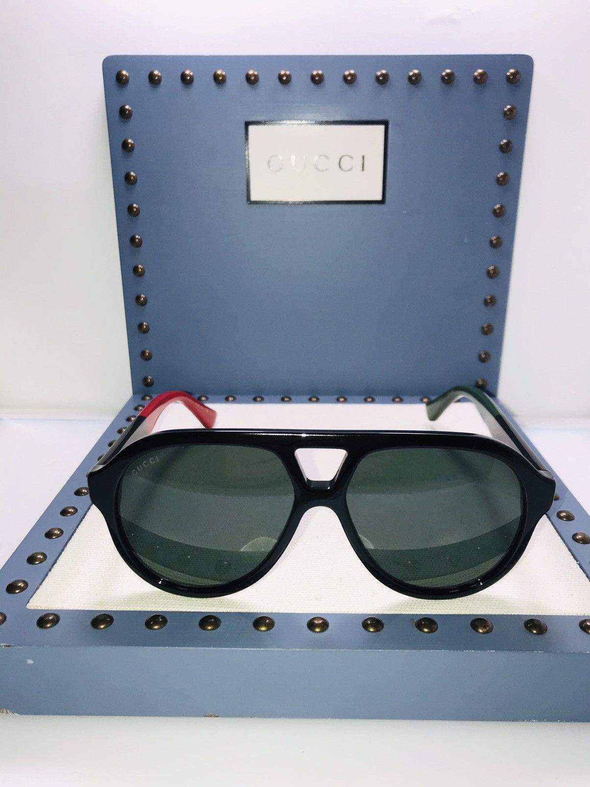 Gucci
Black GG0159S Unisex Aviator Sunglasses GUCCI Black Green Red Color Block Acetate Sunglasses – Sui  main image 4