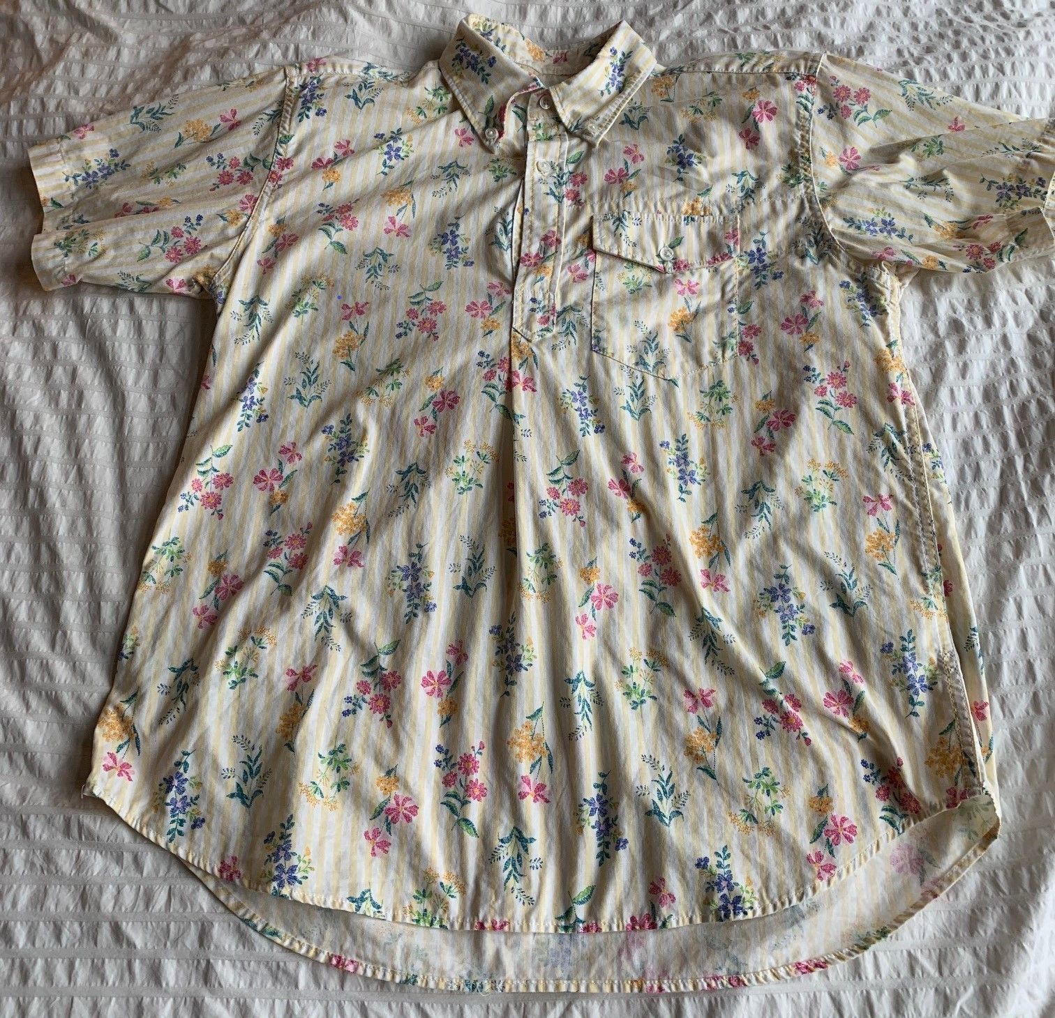 Cotton Popover BD Shirts -Yellow & Blue Floral Stripe Print