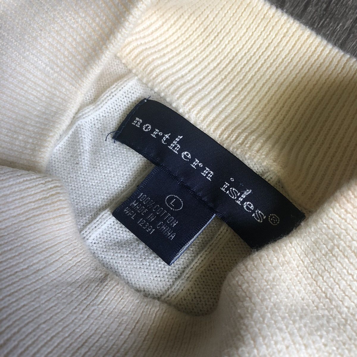 Other Vintage 1990s Northern Isles Cream Off White Stripe Sweater Size US L / EU 52-54 / 3 - 4 Thumbnail