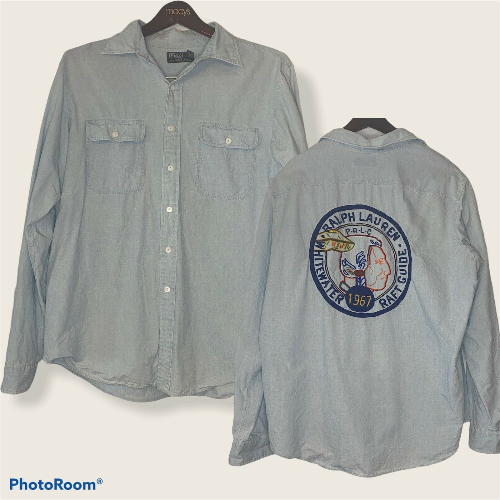 image of Vintage Polo Ralph Laurent Indian Head Chambray Shirt XL in Bleu, Men's