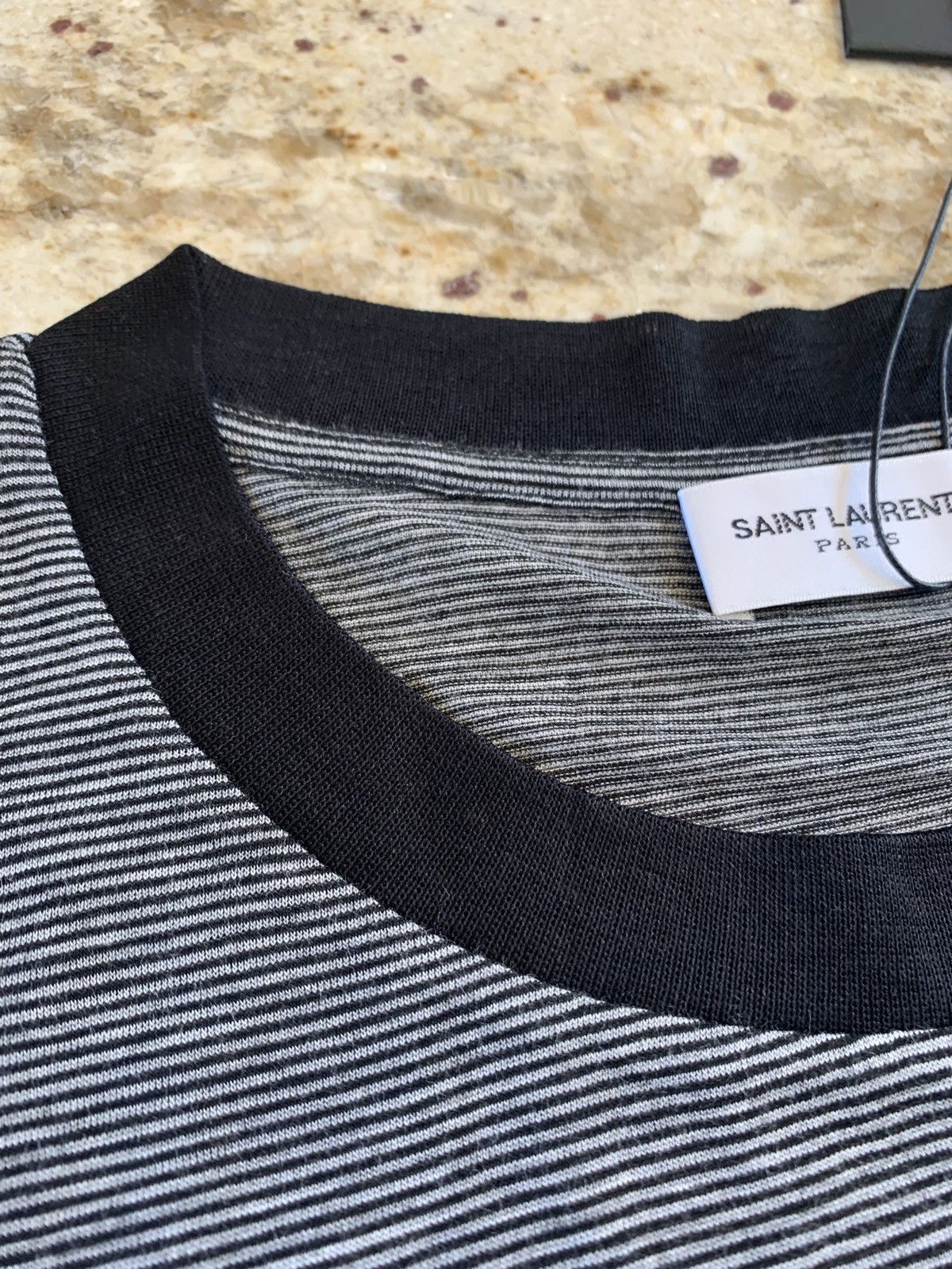 Saint Laurent Paris Navy & Grey Stripe Tee, SS With YSL Pocket Embroidery Size US S / EU 44-46 / 1 - 6 Thumbnail