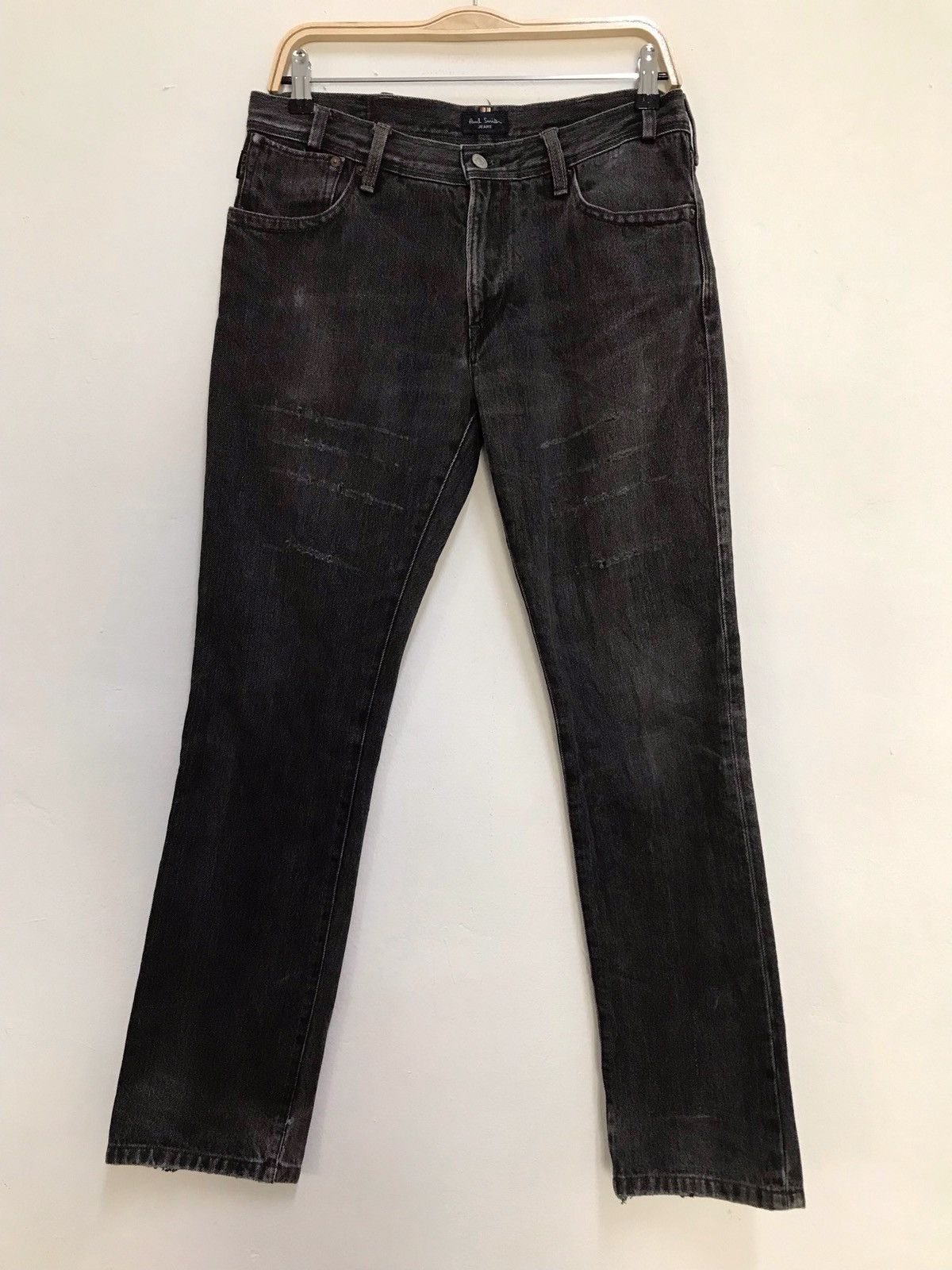 Vintage Paul Smith Leather Patch Denim Black Distressed