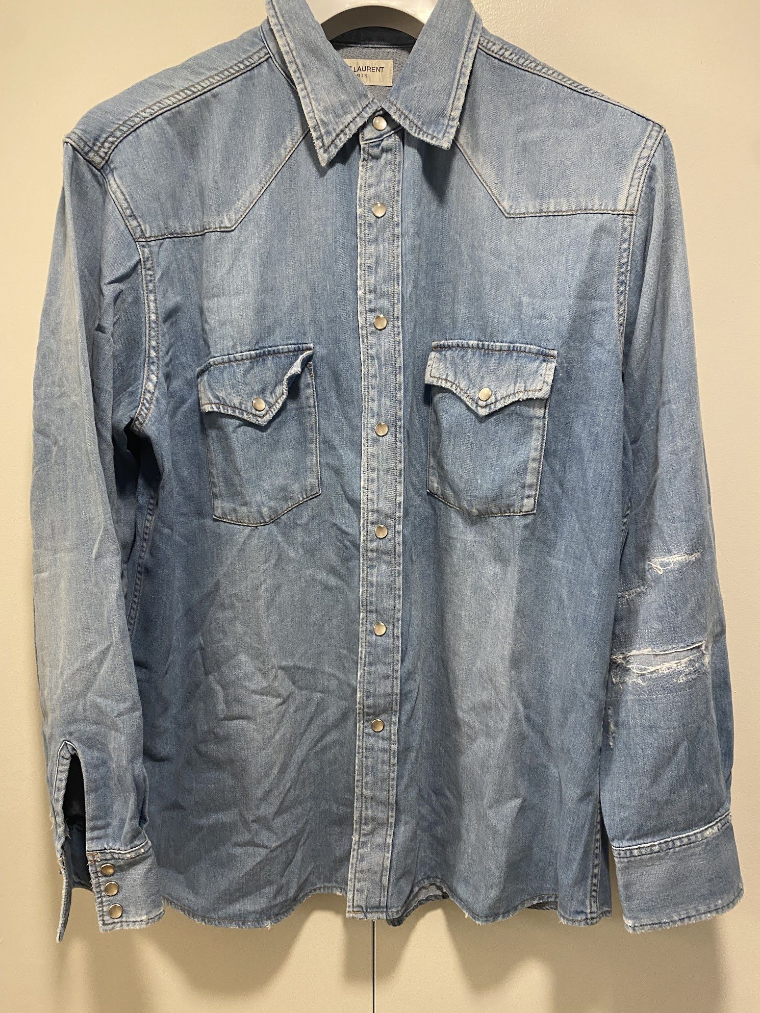 saint laurent hedi distressed western shirt oversized
