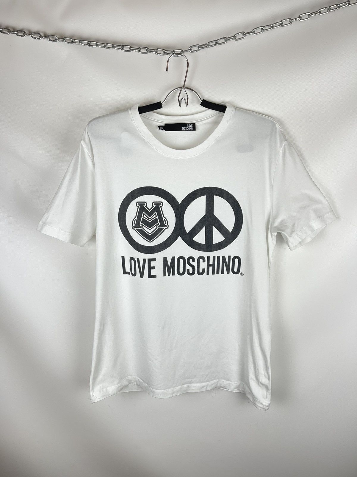 Moschino Love Moschino big logo peace white tee shirt Size US XL / EU 56 / 4 - 1 Thumbnail