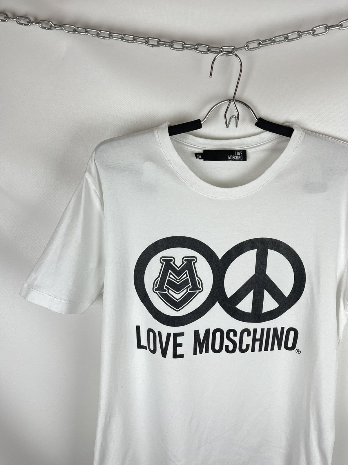 Moschino Love Moschino big logo peace white tee shirt Size US XL / EU 56 / 4 - 2 Thumbnail
