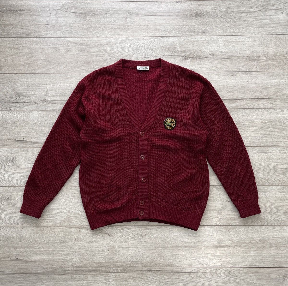 Vintage Lacoste Club Wool Cardigan Bordeaux M