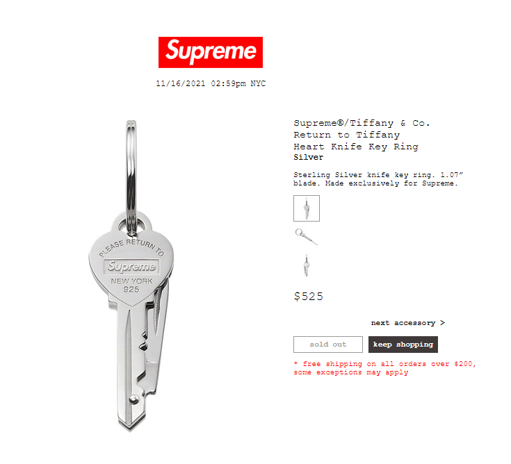 Supreme × Tiffany & Co. NEW Supreme x Tiffany's Heart Knife Key