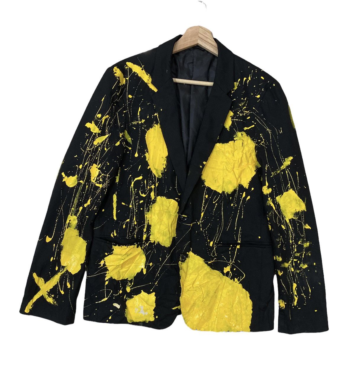 Japanese Brand ❄️ BROWNY PAINT-SPLATTERED RARE HANDMADE YELLOW BUTTON COATS Size US S / EU 44-46 / 1 - 2 Thumbnail