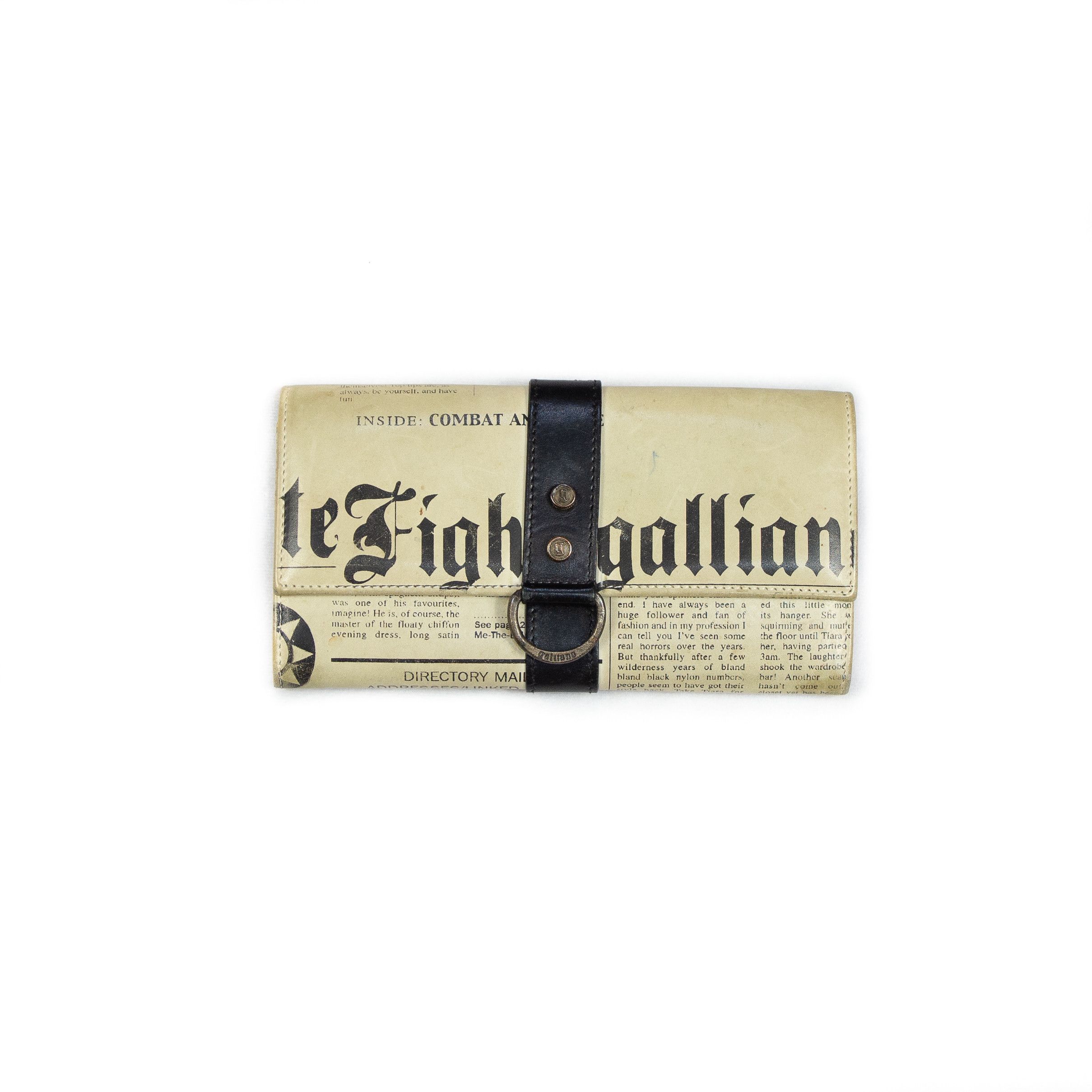 Portefeuille John Galliano Gazette - Pliage Bifold Cuir/tissu Marron/jaune - Neuf Avec étiquettes