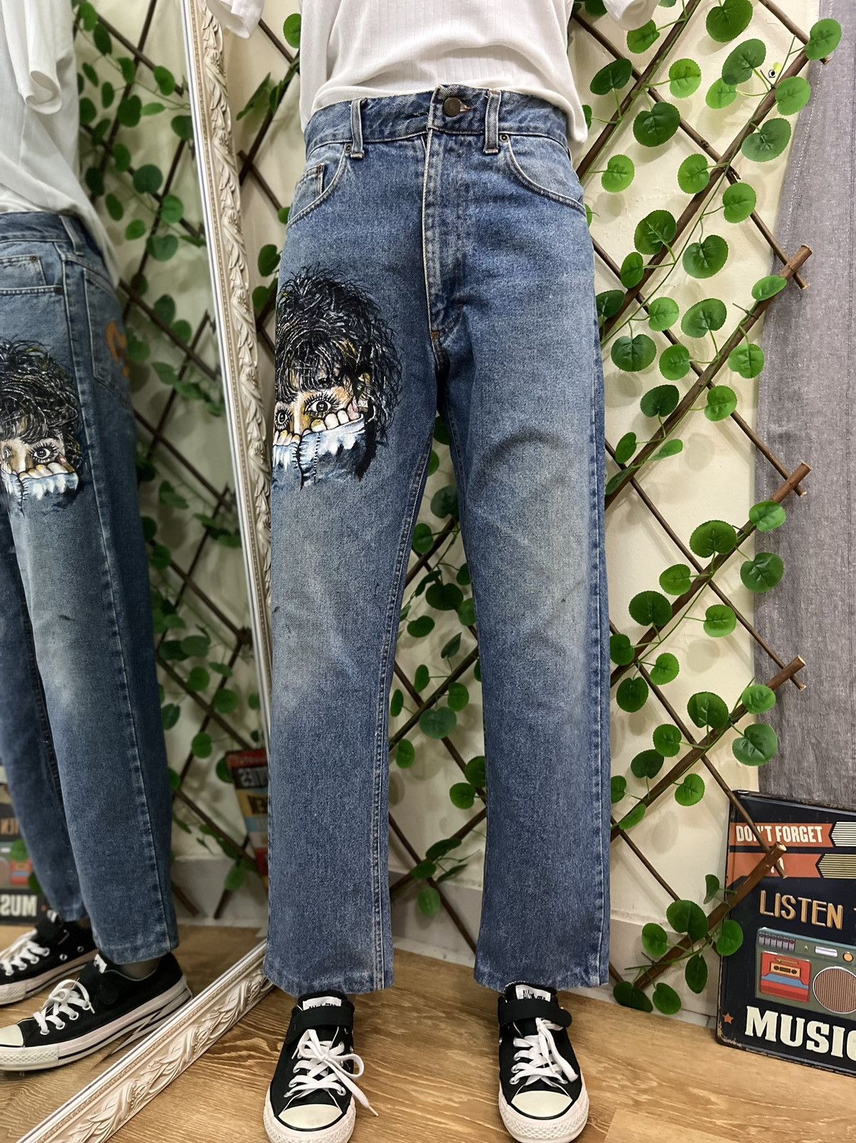 Japanese Brand × Vintage ⭐️ Painted Staring Design Denim💥 Schon Jeans Denim Size US 30 / EU 46 - 3 Thumbnail
