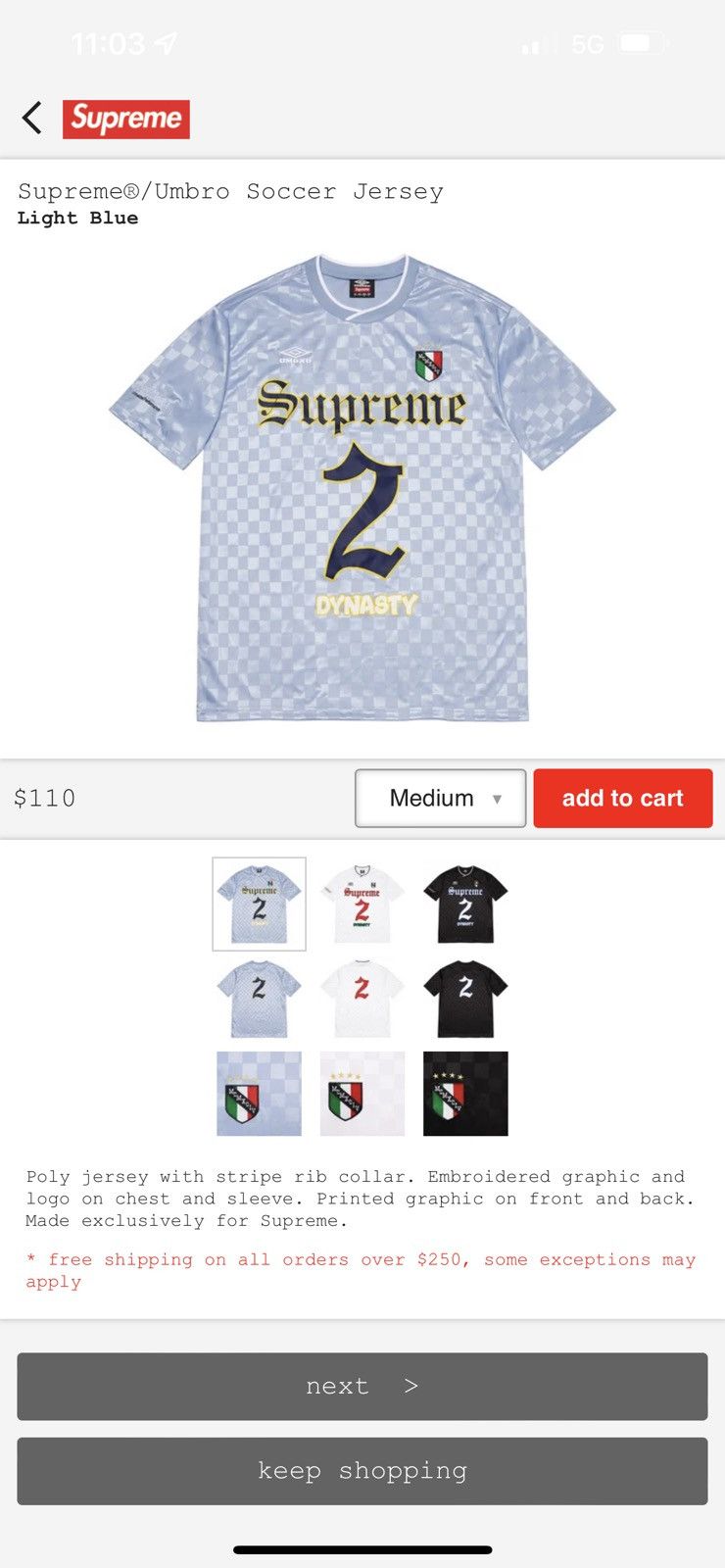 Supreme Umbro Soccer Jersey Black - SS22 Men's - US