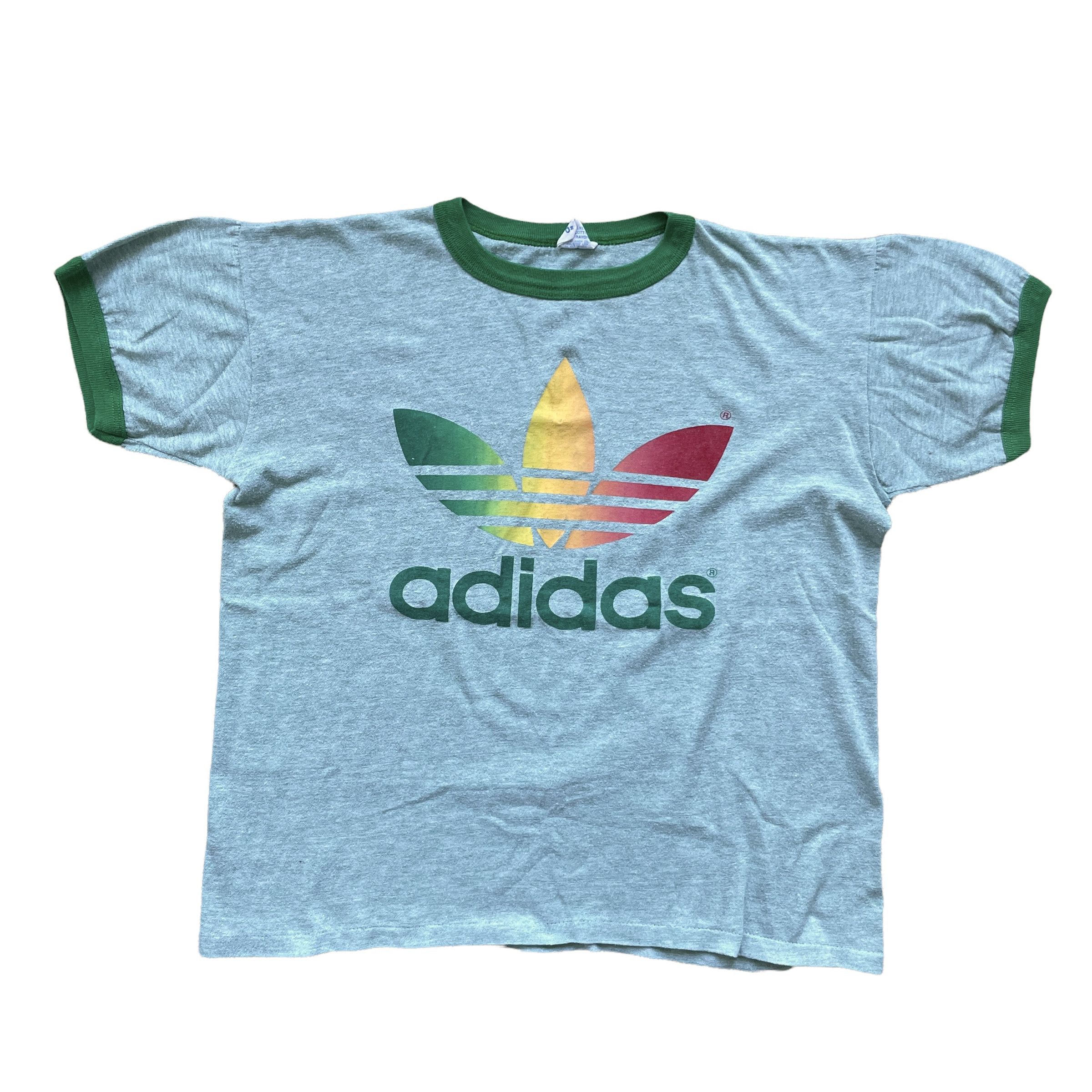 Vintage rare Adidas Trefoil Rainbow Made in USA ringer