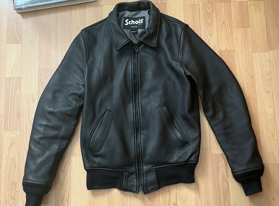 image of Schott Club Bomber Lambskin in Black, Men's (Size Small)