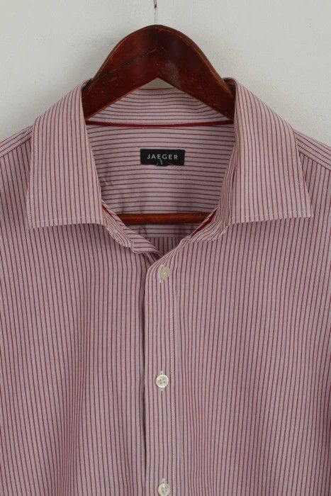 Jaeger Jaeger Men 17.5 XL Casual Shirt Burgundy Striped 3743 Size US XL / EU 56 / 4 - 2 Thumbnail
