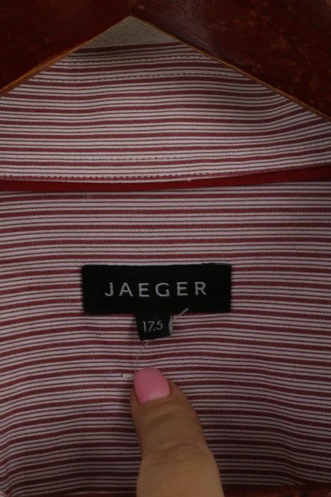 Jaeger Jaeger Men 17.5 XL Casual Shirt Burgundy Striped 3743 Size US XL / EU 56 / 4 - 4 Thumbnail