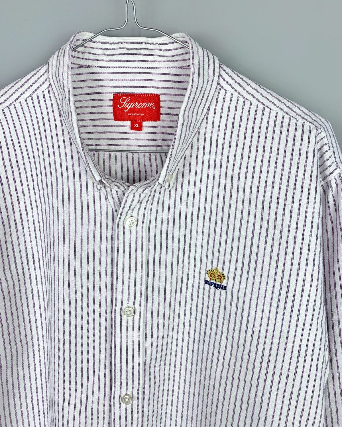Supreme Supreme Crown Logo Oxford Striped Long Sleeve Shirt Size