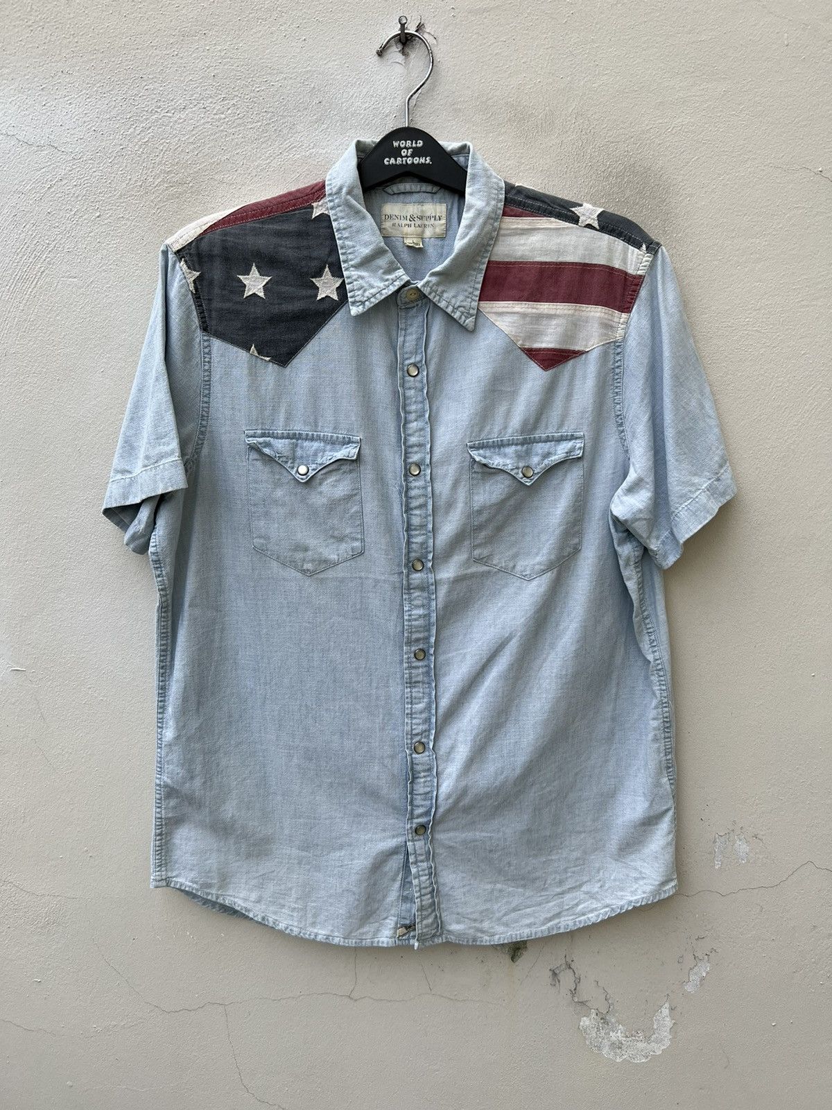 Denim & Supply Ralph Lauren D&S Ralph Lauren Fade Light Blue USA Flag Western Shirt Size US L / EU 52-54 / 3 - 3 Thumbnail