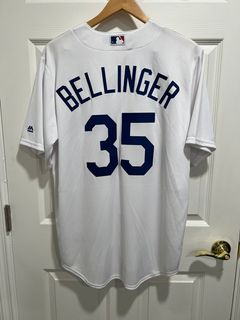 Buy the Majestic Men White Dodgers #35 Bellinger Jersey M