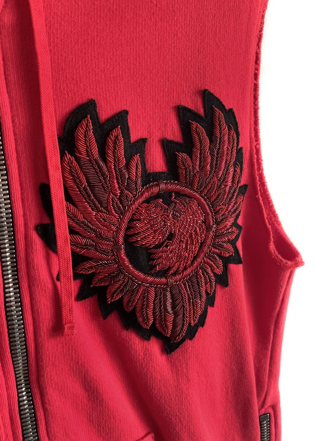Balmain Balmain Red Sleeveless Zipped-up Embroidered Hoodie Vest Size US M / EU 48-50 / 2 - 2 Thumbnail