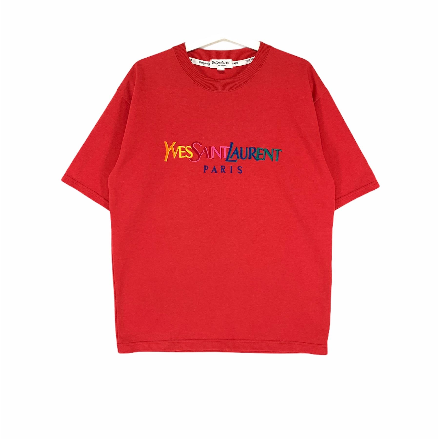 Designer × Yves Saint Laurent Yves Saint Laurent spellout multicolor embroidered logo tee Size US L / EU 52-54 / 3 - 1 Thumbnail