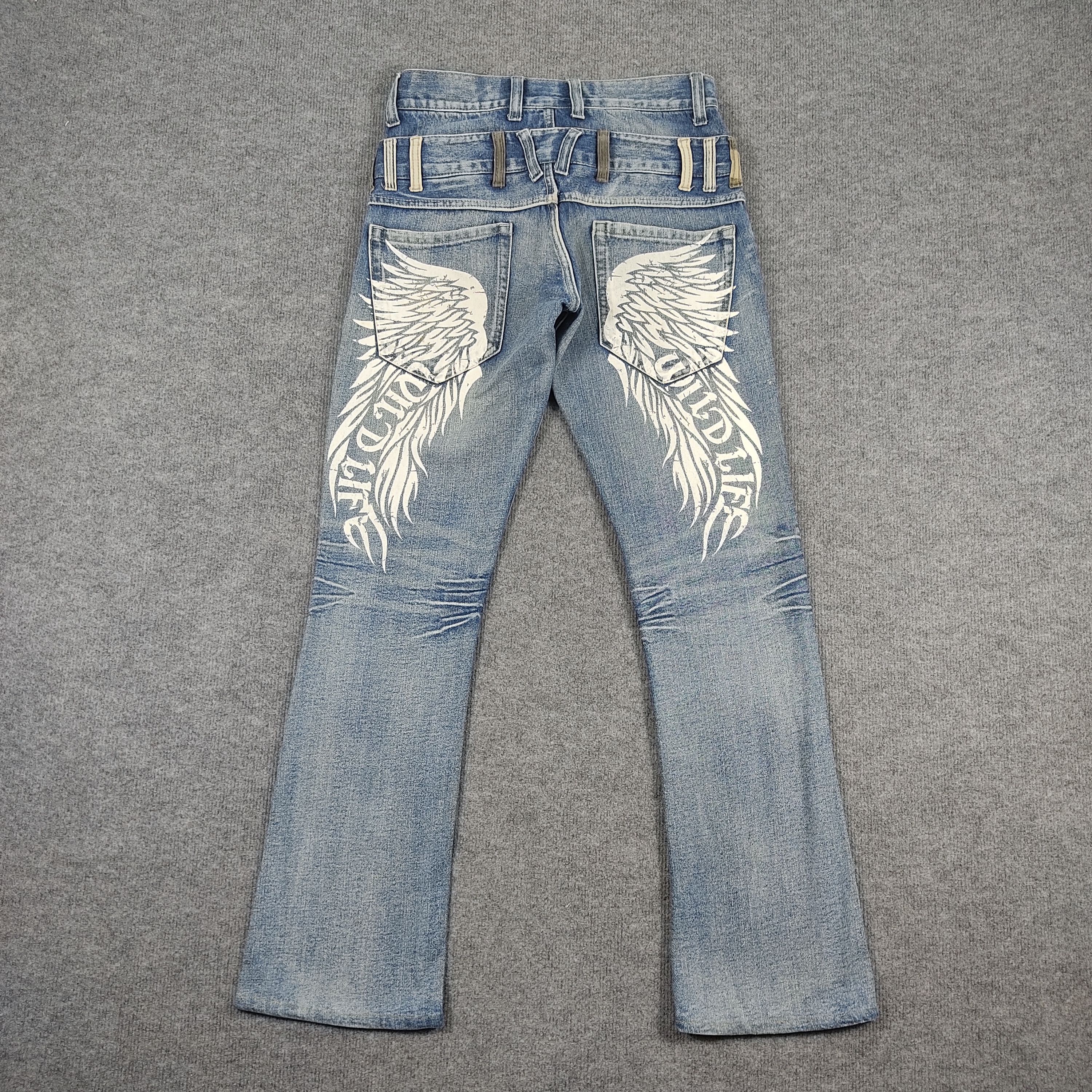 Japanese Brand Double Waist Vintage Wild Life Angel Wing Print Jeans Size US 33 - 2 Thumbnail