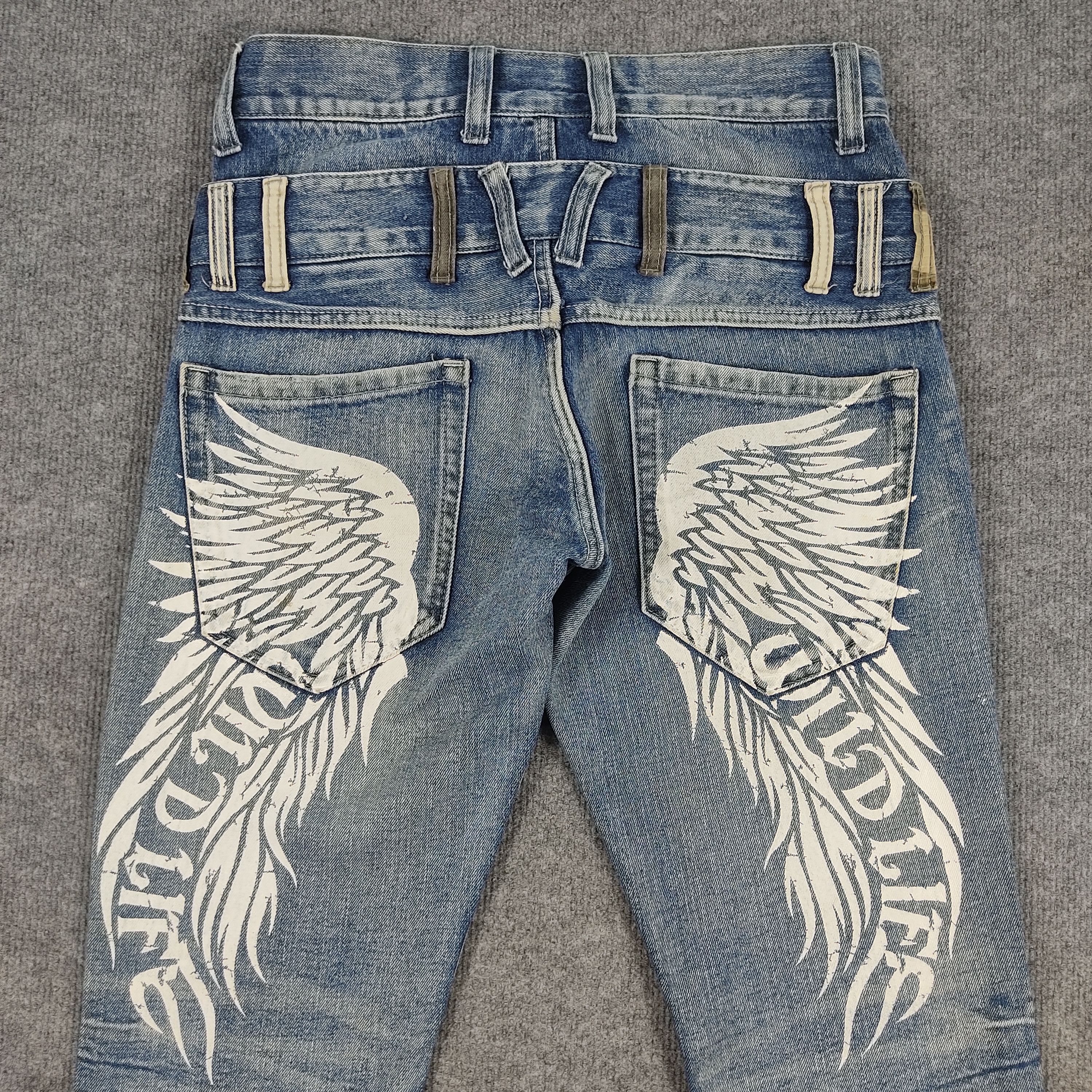 Japanese Brand Double Waist Vintage Wild Life Angel Wing Print Jeans Size US 33 - 3 Thumbnail