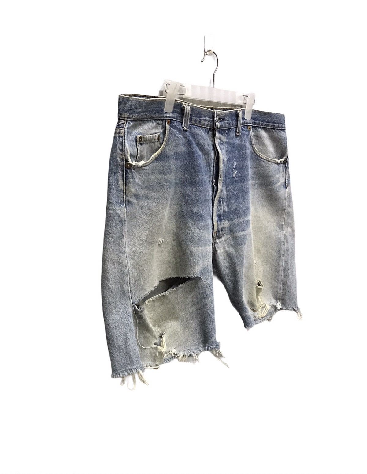 Levi's Vintage 80s Levis 501 homeless distressted cut denim Size US 39 - 3 Thumbnail