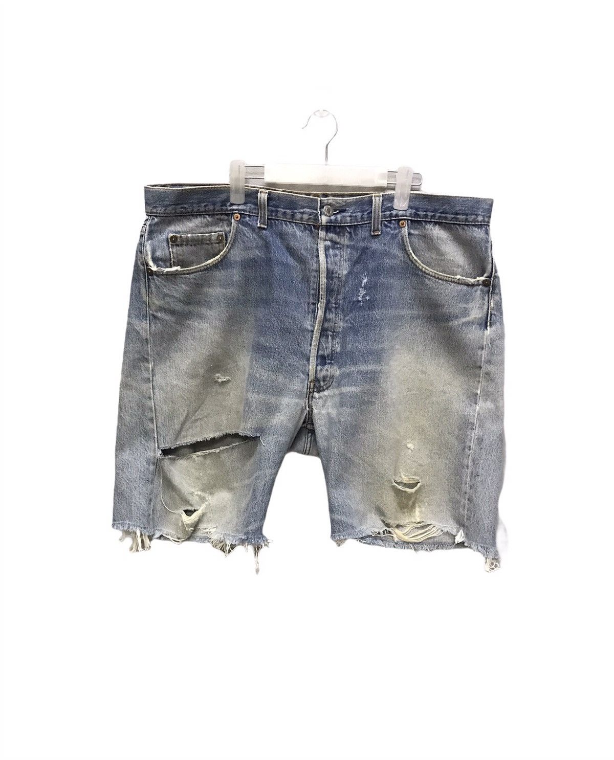 Levi's Vintage 80s Levis 501 homeless distressted cut denim Size US 39 - 1 Thumbnail