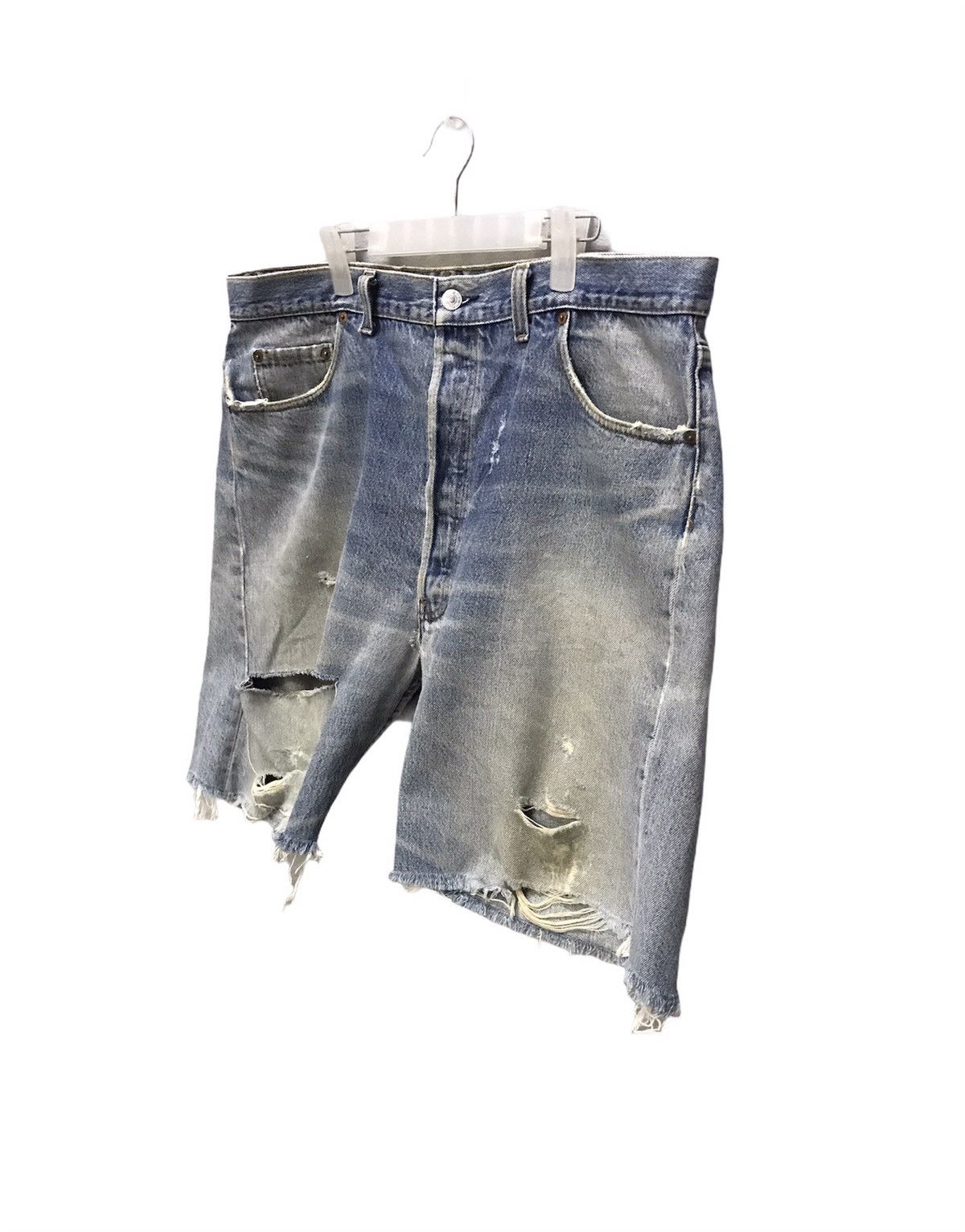 Levi's Vintage 80s Levis 501 homeless distressted cut denim Size US 39 - 2 Thumbnail