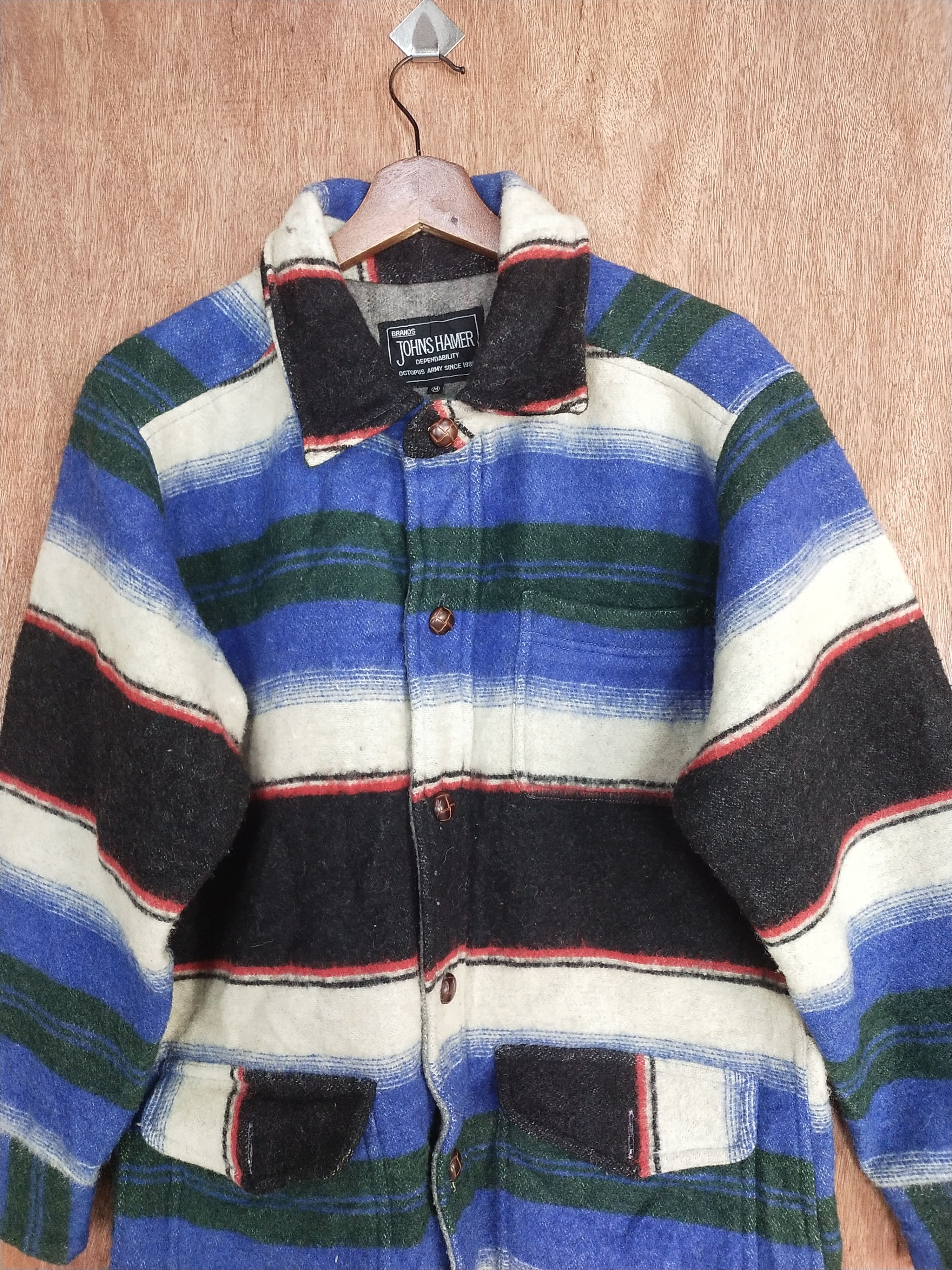 Japanese Brand Johns Hamer blue/black stripe mohair jacket #H468 Size US M / EU 48-50 / 2 - 2 Thumbnail
