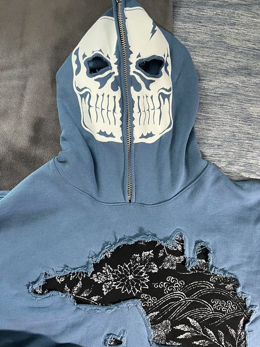 Warren Lotas Warren Lotas Indigo Skull Zip Hoodie | Grailed