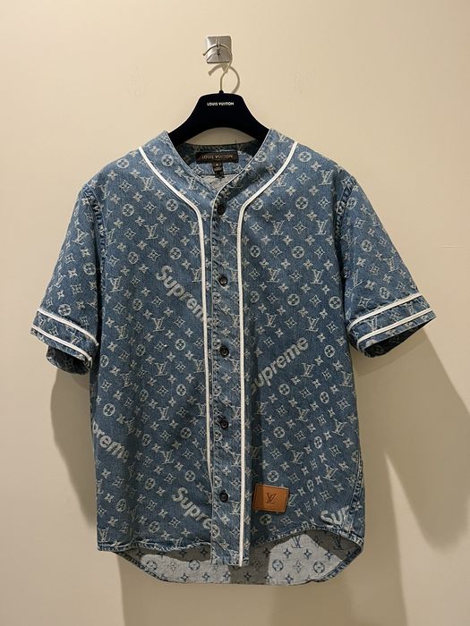 Supreme Louis Vuitton x Supreme Jacquard Denim Baseball Jersey | Grailed