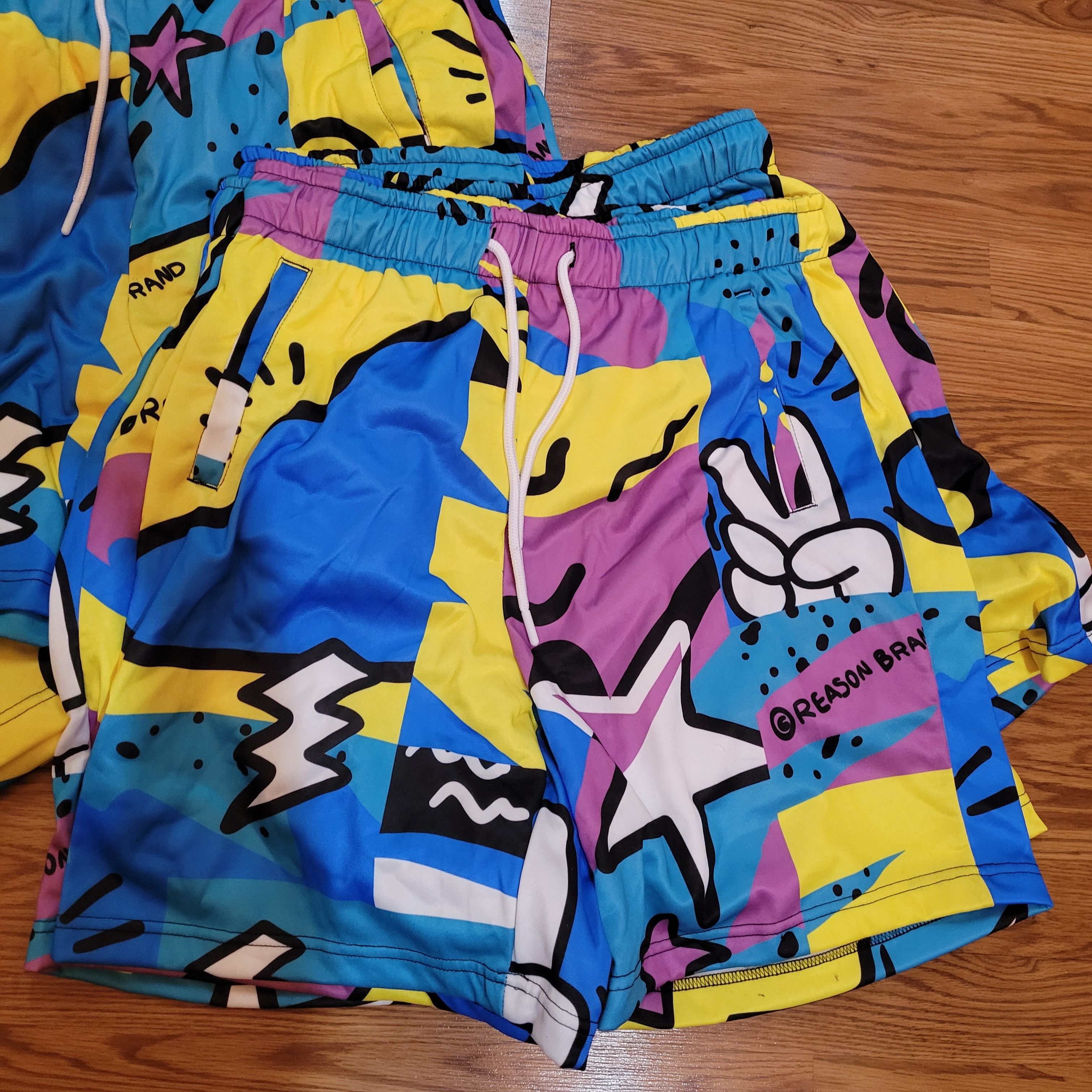 Reason RSN Pop Art Beach Shorts Medium Blue Teal Yellow Purple Size US 36 / EU 52 - 3 Thumbnail