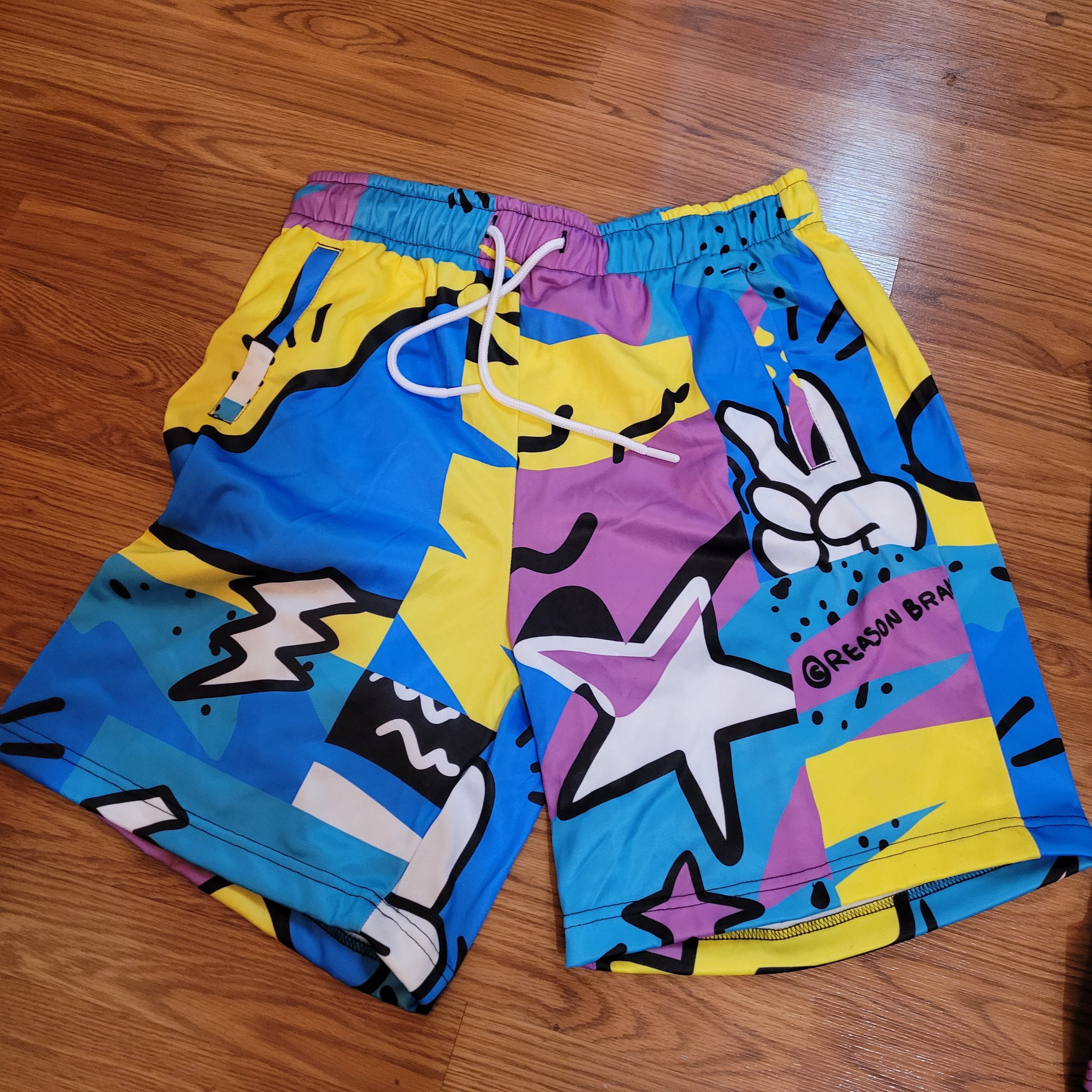 Reason RSN Pop Art Beach Shorts Medium Blue Teal Yellow Purple Size US 36 / EU 52 - 5 Thumbnail