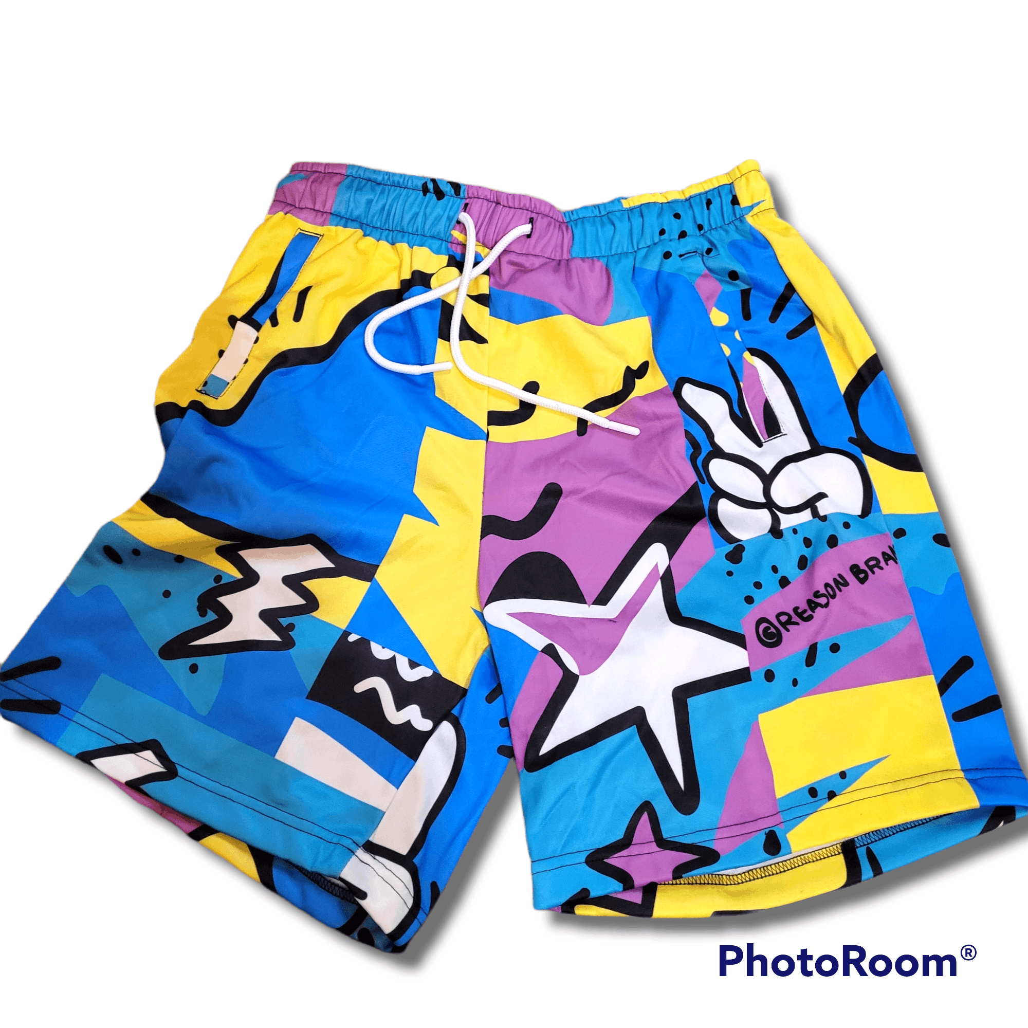 Reason RSN Pop Art Beach Shorts Medium Blue Teal Yellow Purple Size US 36 / EU 52 - 1 Thumbnail